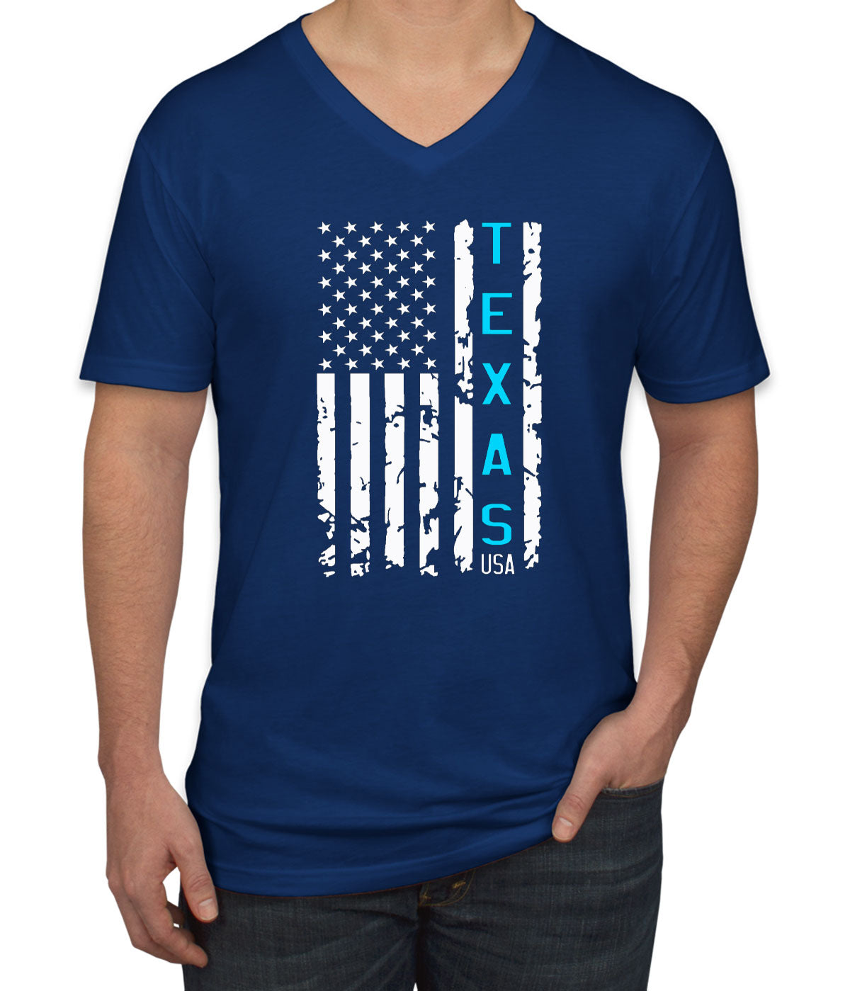 Texas American Flag Men's V Neck T-shirt