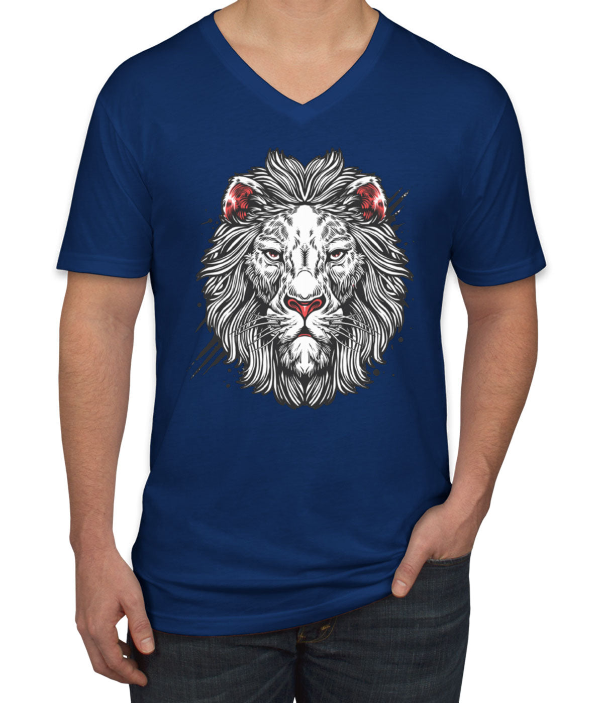 White Lion Men's V Neck T-shirt