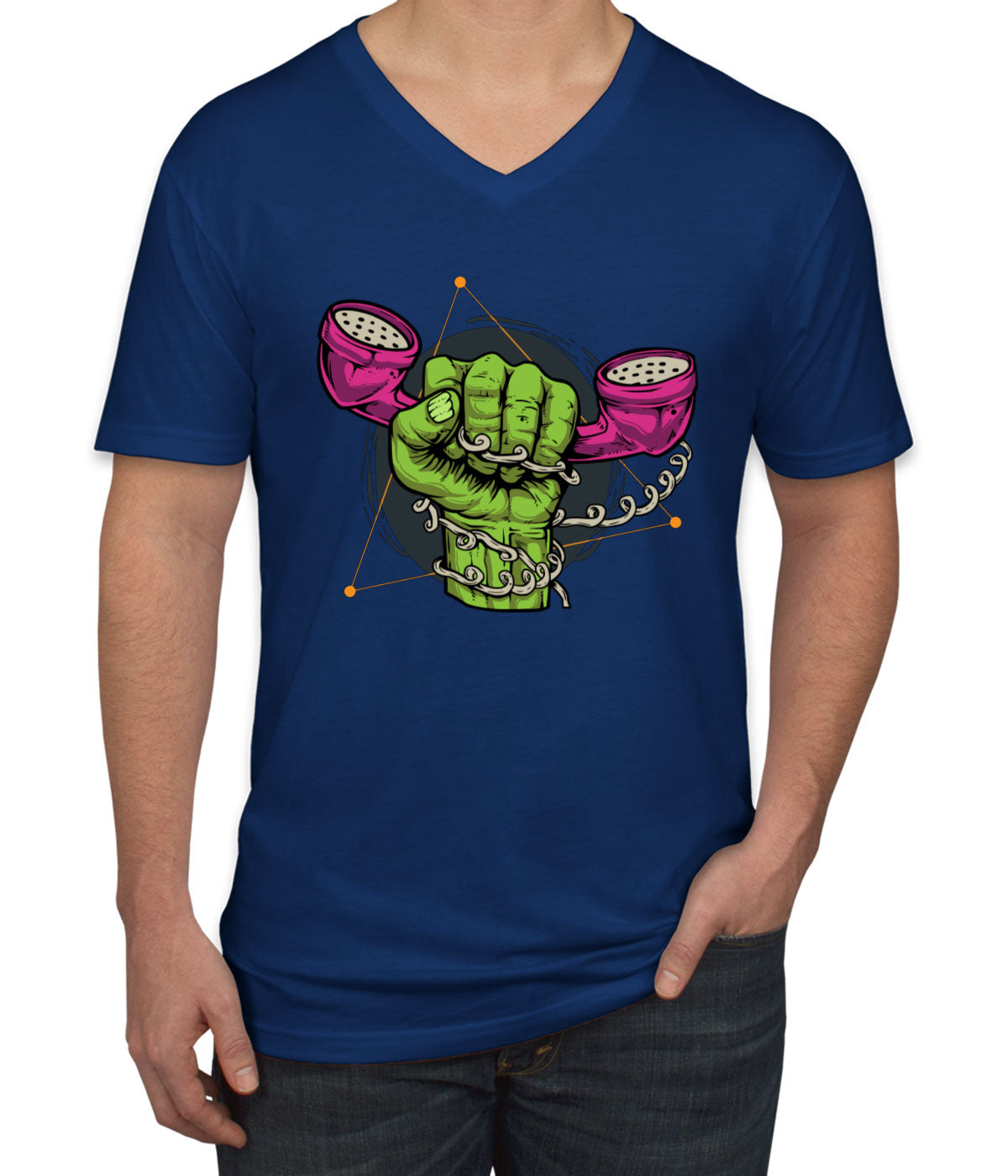 Zombie Hand Holding The Phone Men's V Neck T-shirt