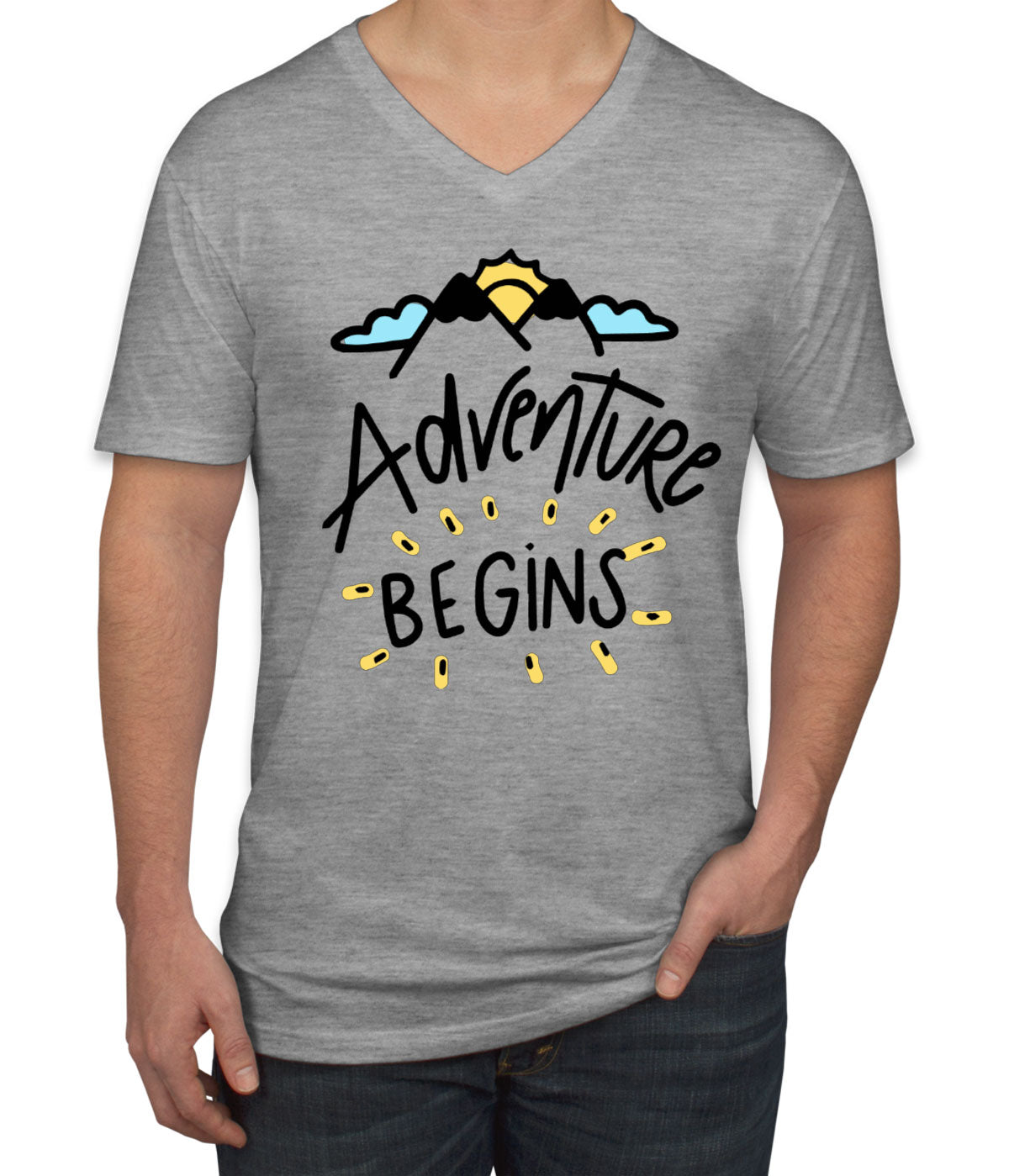 Adventure Begins Camping Men's V Neck T-shirt