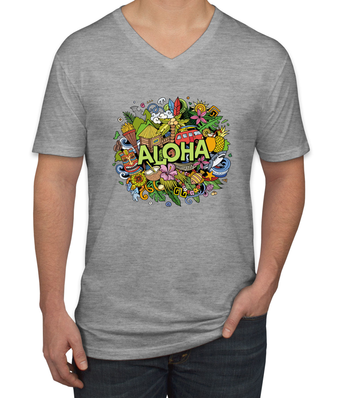 Aloha Hawaii Doodle Men's V Neck T-shirt