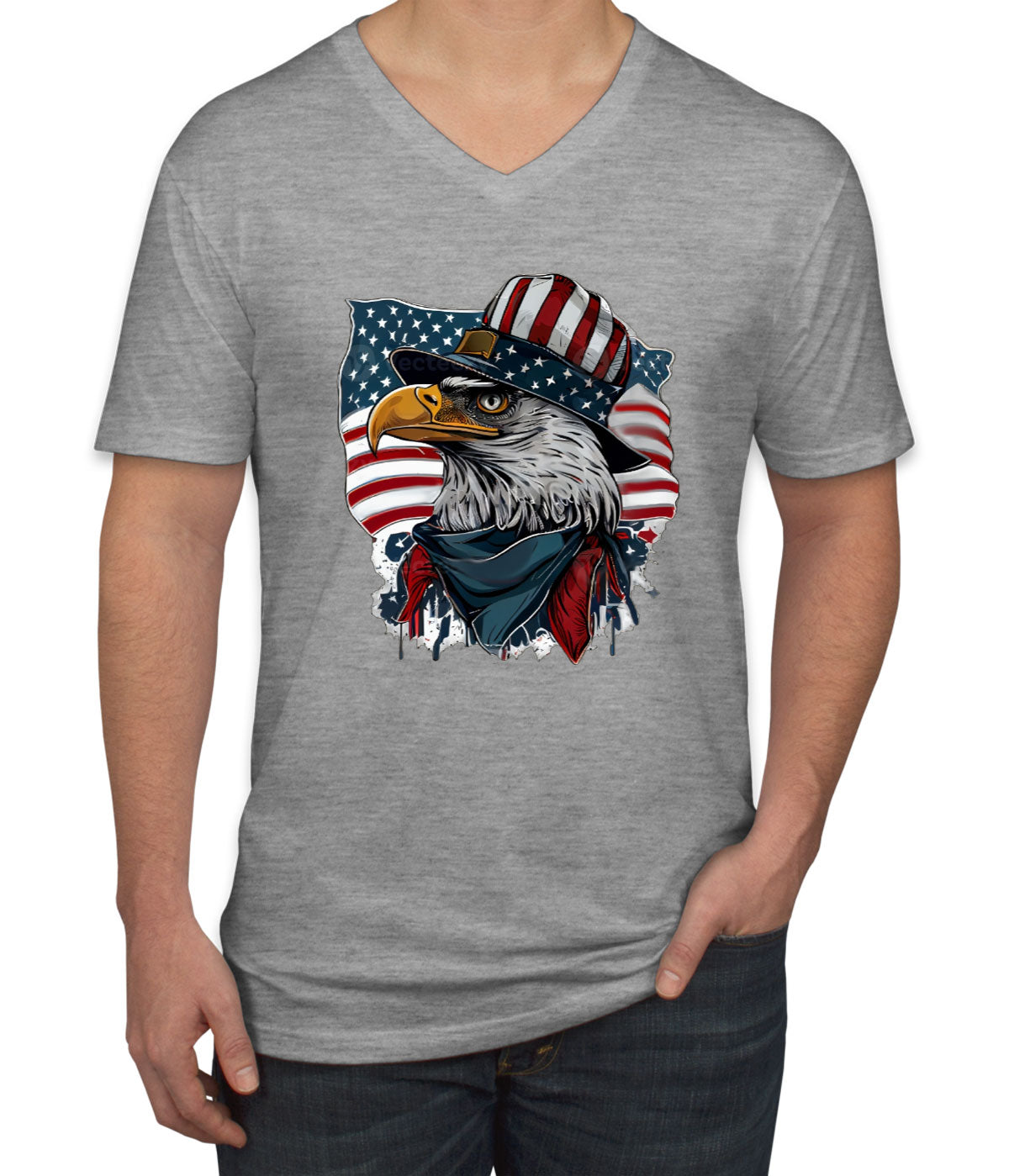 American Eagle Flag Patriotic Men's V Neck T-shirt