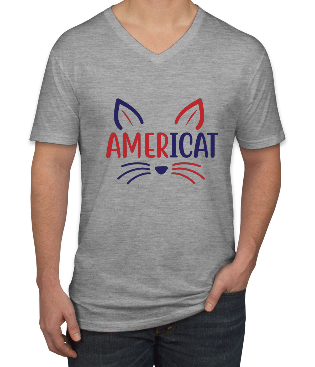 Americat Cat Men's V Neck T-shirt