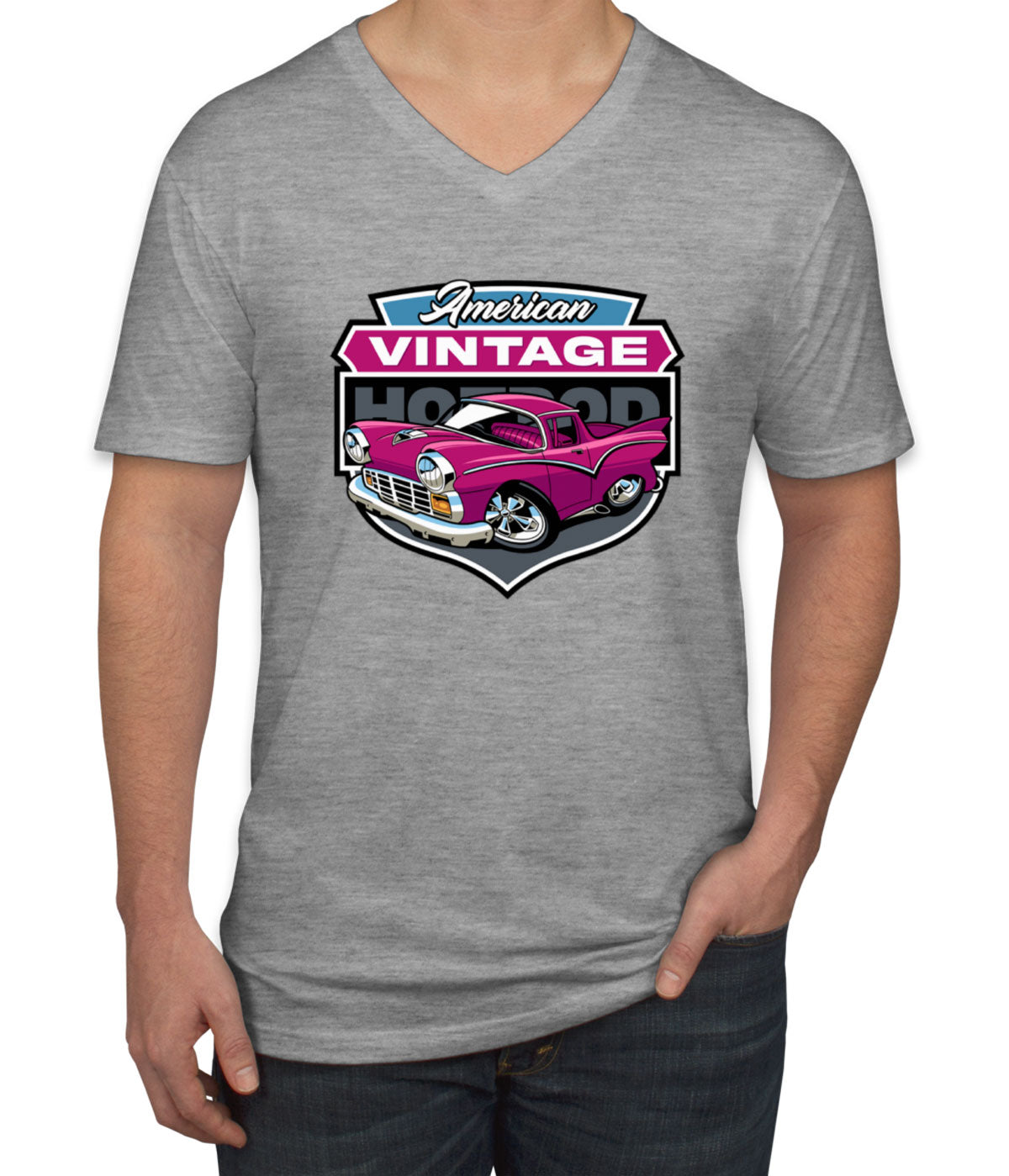 American Vintage Hotrod Car Men's V Neck T-shirt