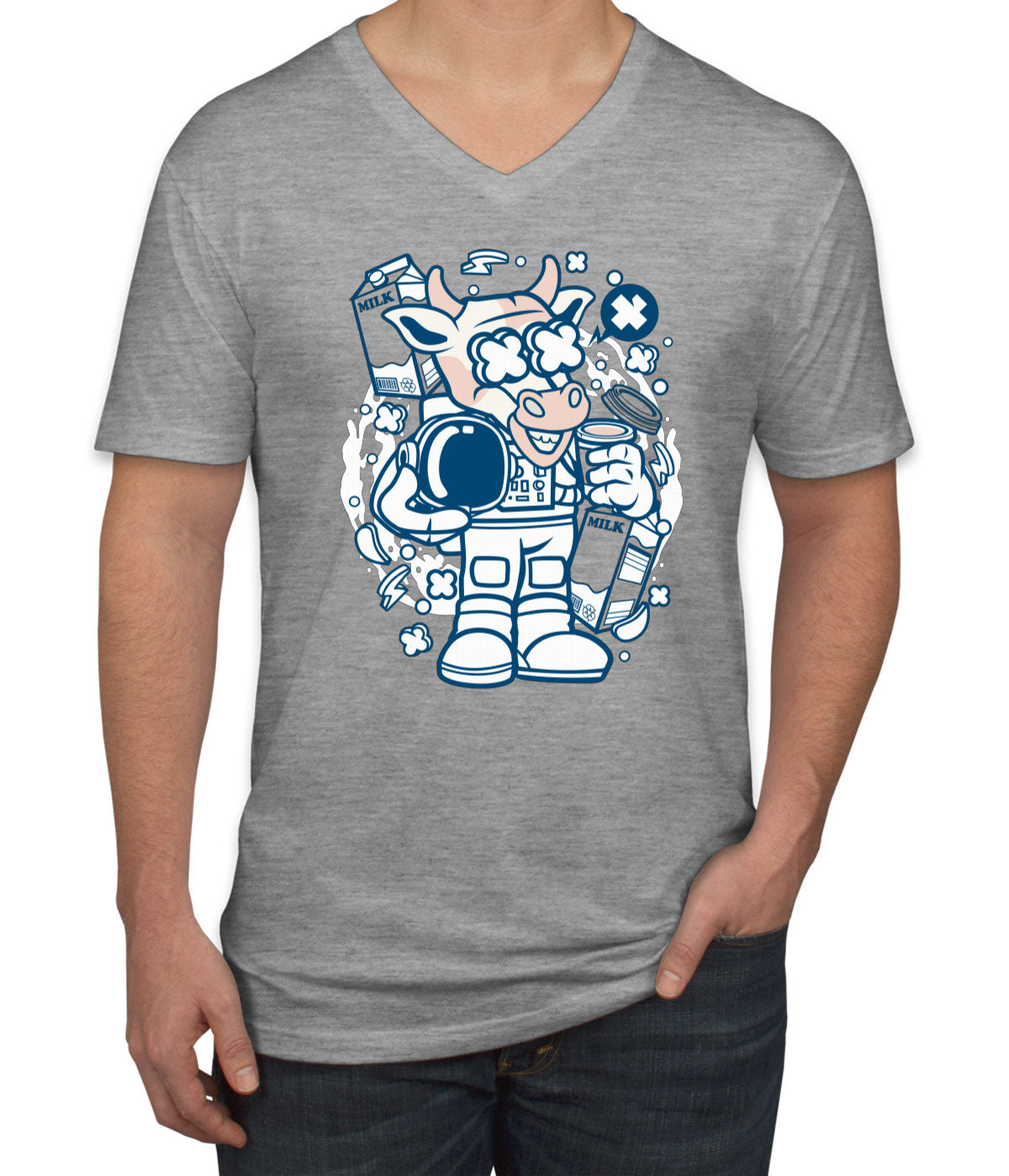 Astronaut Cow Men's V Neck T-shirt