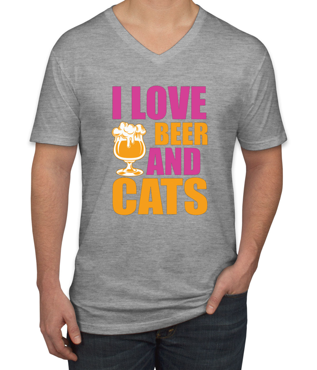 I Love Beer And Cats Men's V Neck T-shirt