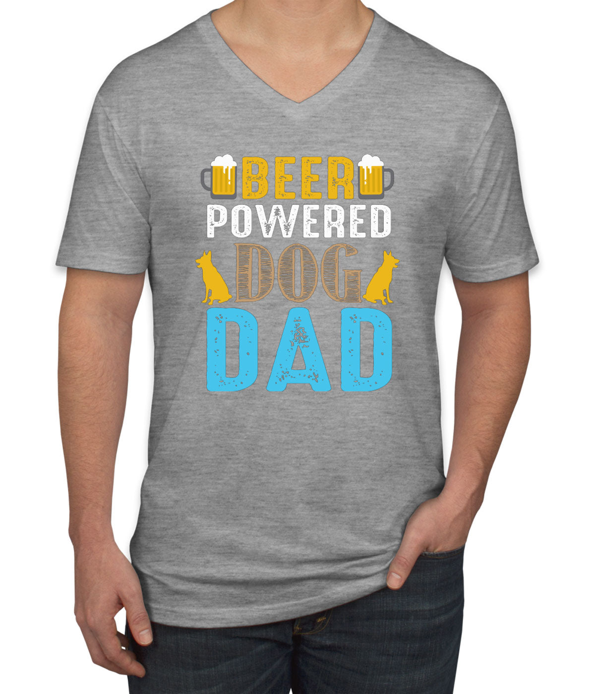 Beer Powered Dog Dad Father's Day Men's V Neck T-shirt