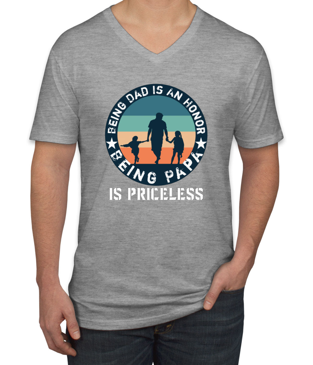 Being Dad Is An Honor Being Papa Is Priceless Father's Day Men's V Neck T-shirt