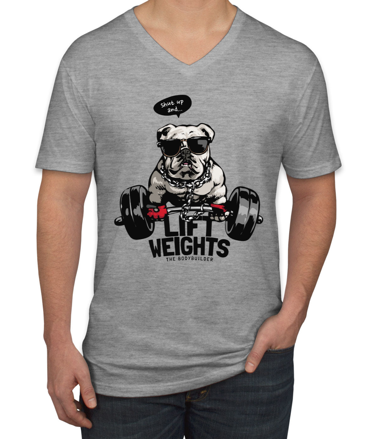 Body Builder Dog Men's V Neck T-shirt