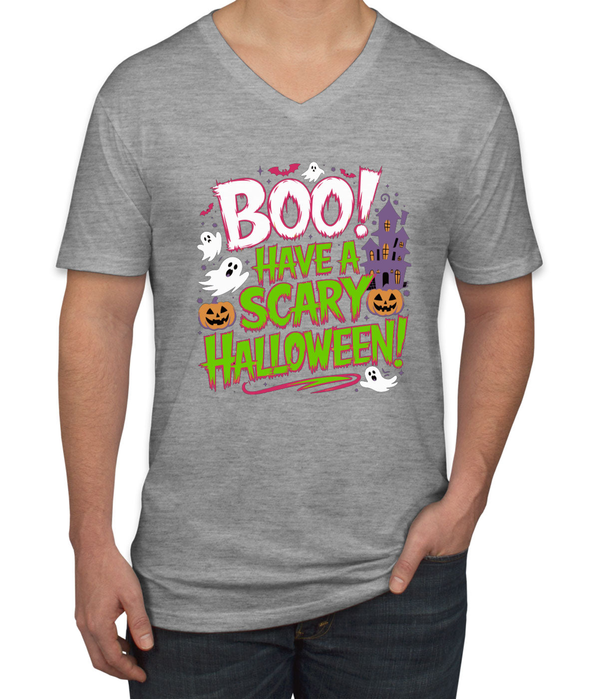 Boo Have A Scary Halloween Men's V Neck T-shirt