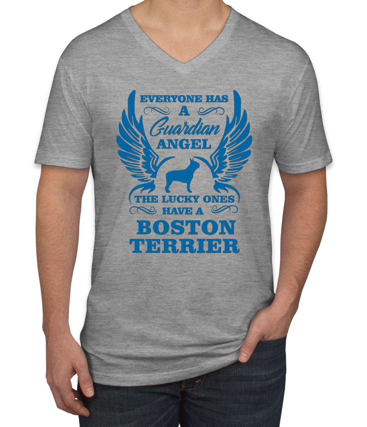 Boston Terrier Guardian Angel Dog Men's V Neck T-shirt