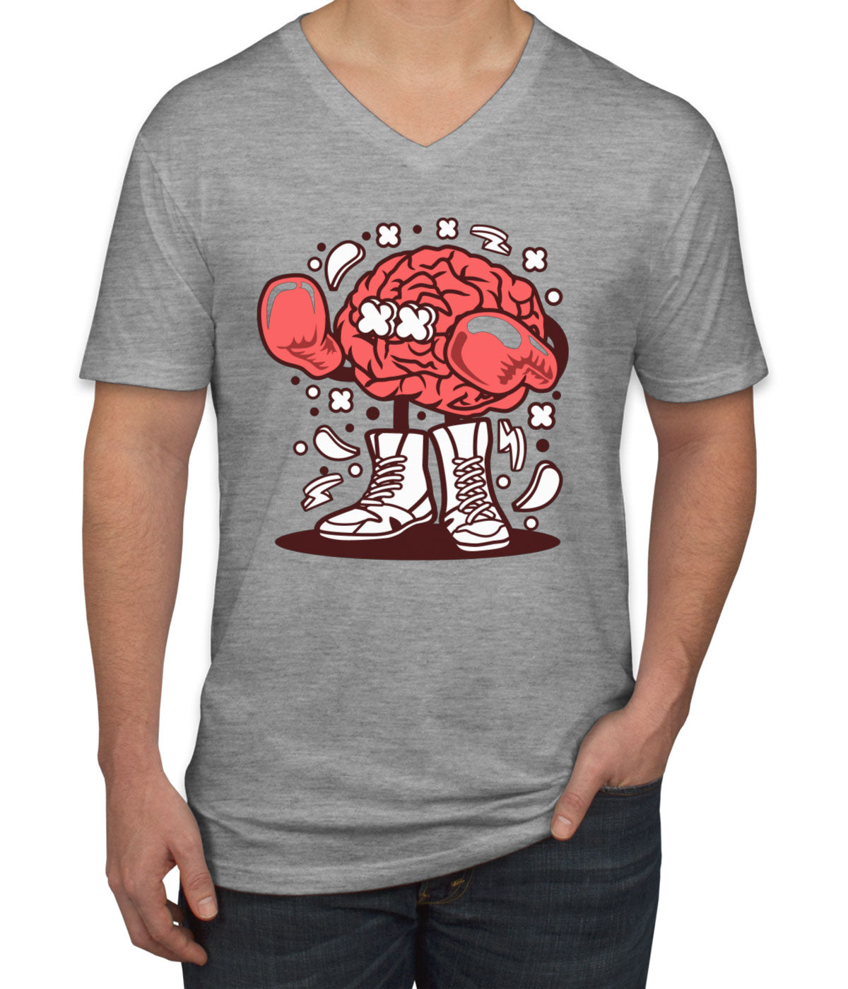 Boxer Brain Cartoon Men's V Neck T-shirt