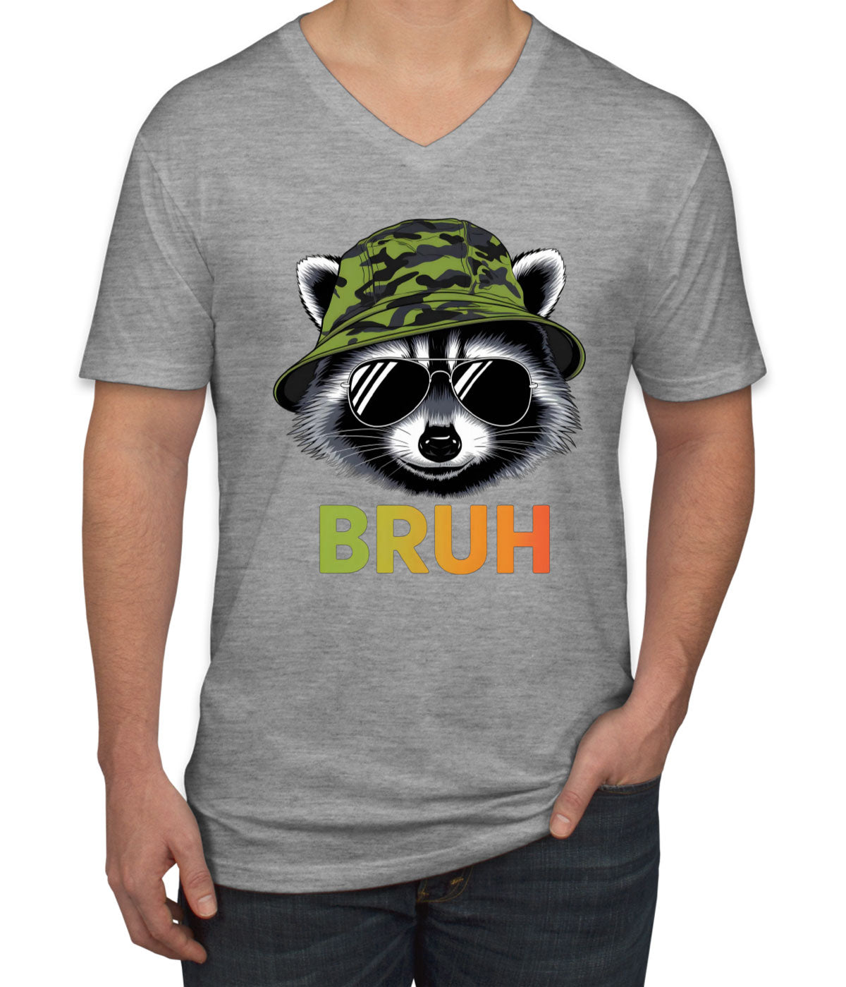 Cute Raccoon Bruh Men's V Neck T-shirt