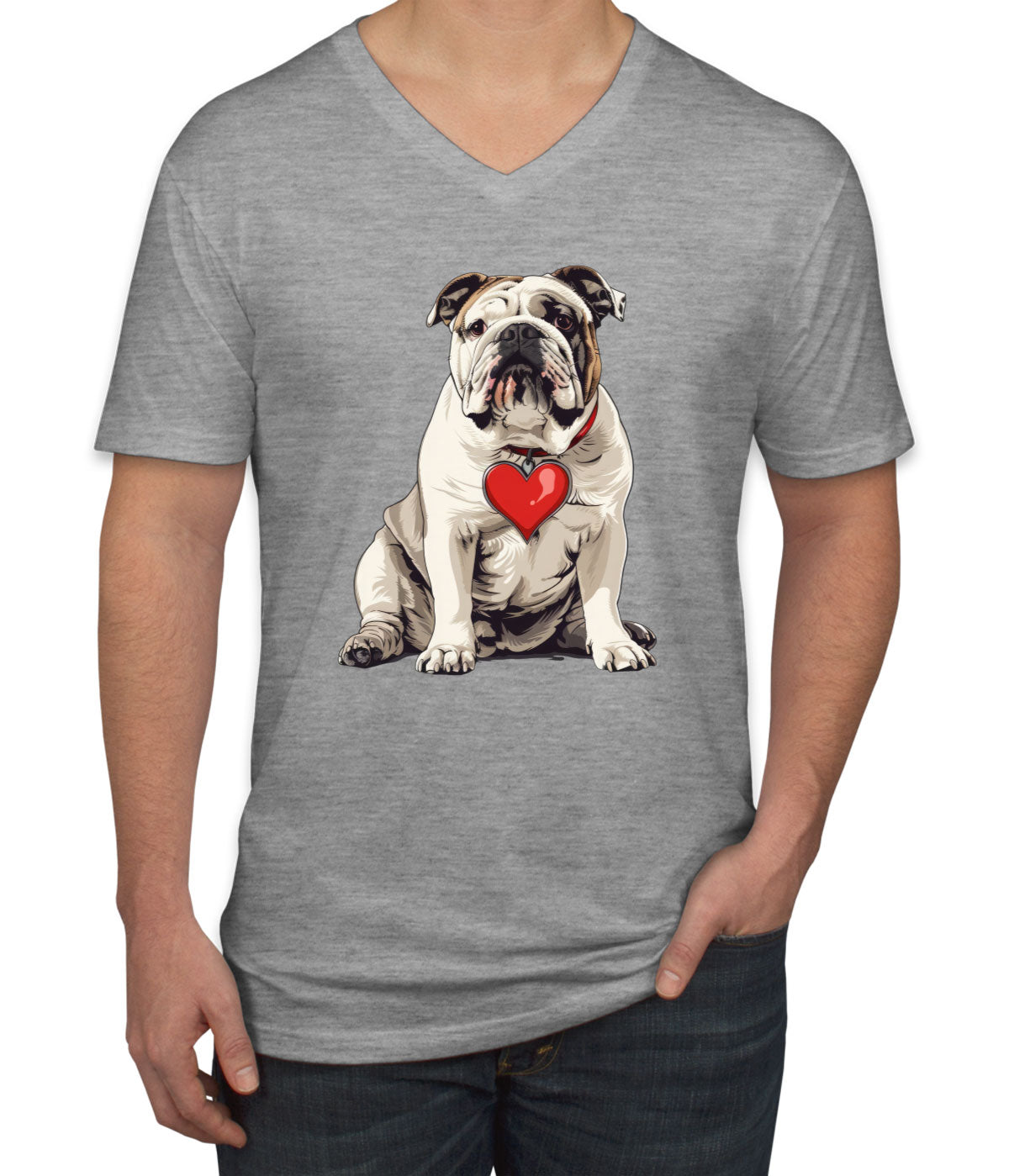 Bulldog With Heart Men's V Neck T-shirt