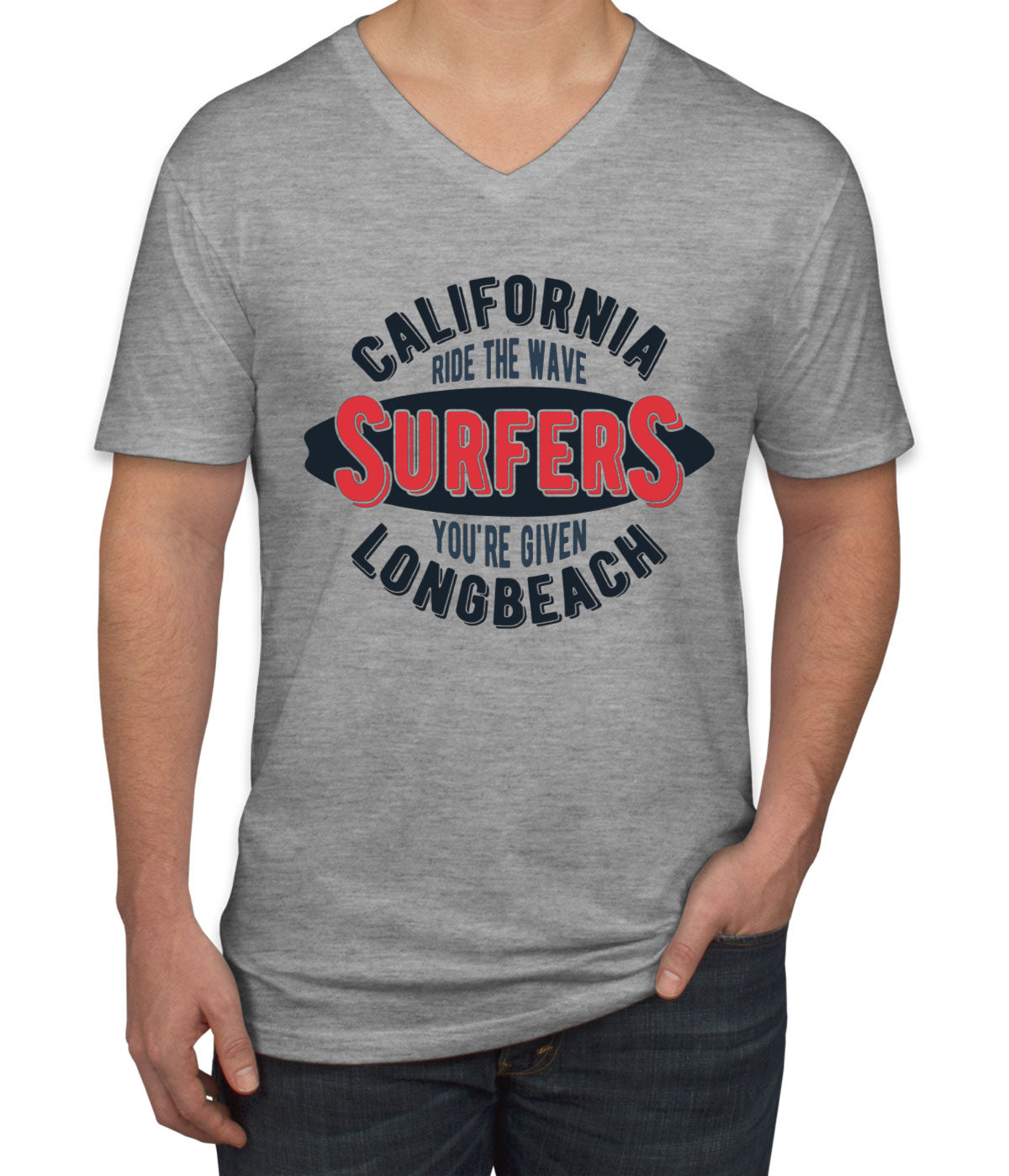 California Ride The Wave Surfers You're Given Long Beach Men's V Neck T-shirt