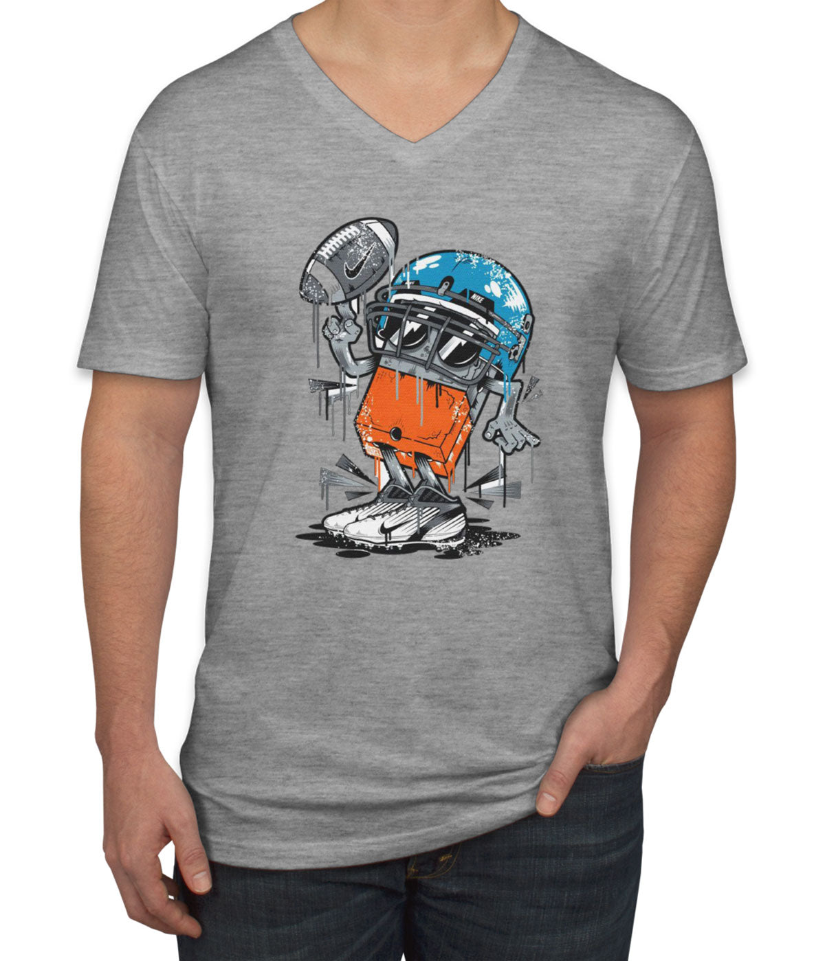 Monster Football Player Men's V Neck T-shirt