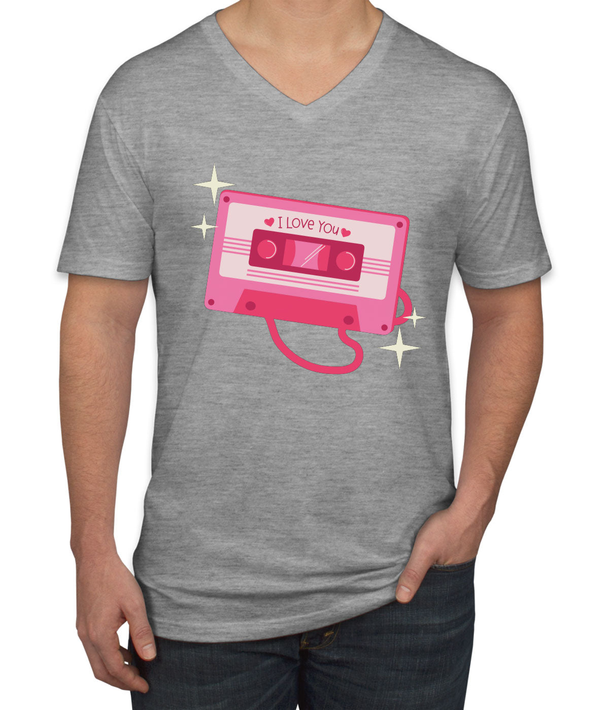 Casette Tape I Love You Valentine's Day Men's V Neck T-shirt