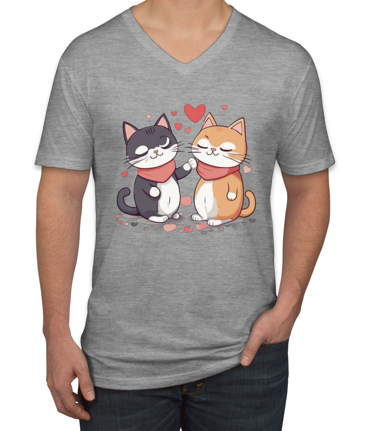 Cute Cat Couples Valentine's Day Men's V Neck T-shirt