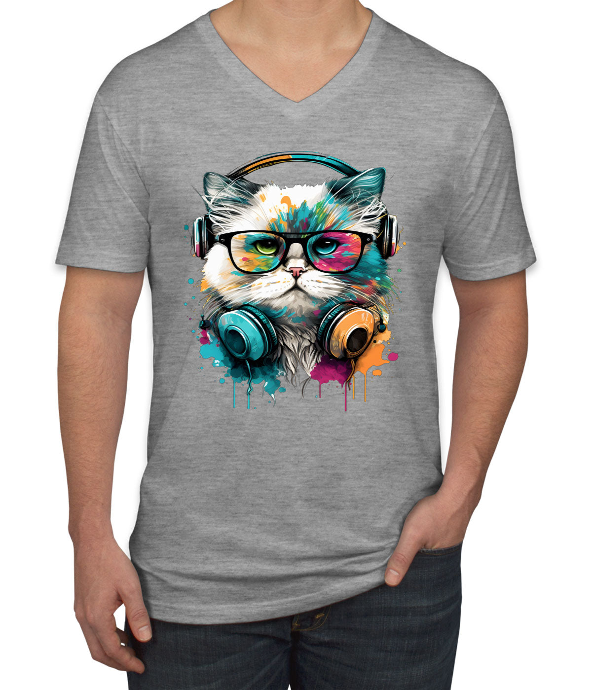 Cat Wearing Glasses Men's V Neck T-shirt