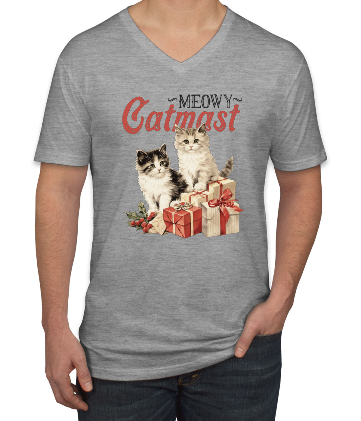 Meowy Catmast Christmas Men's V Neck T-shirt