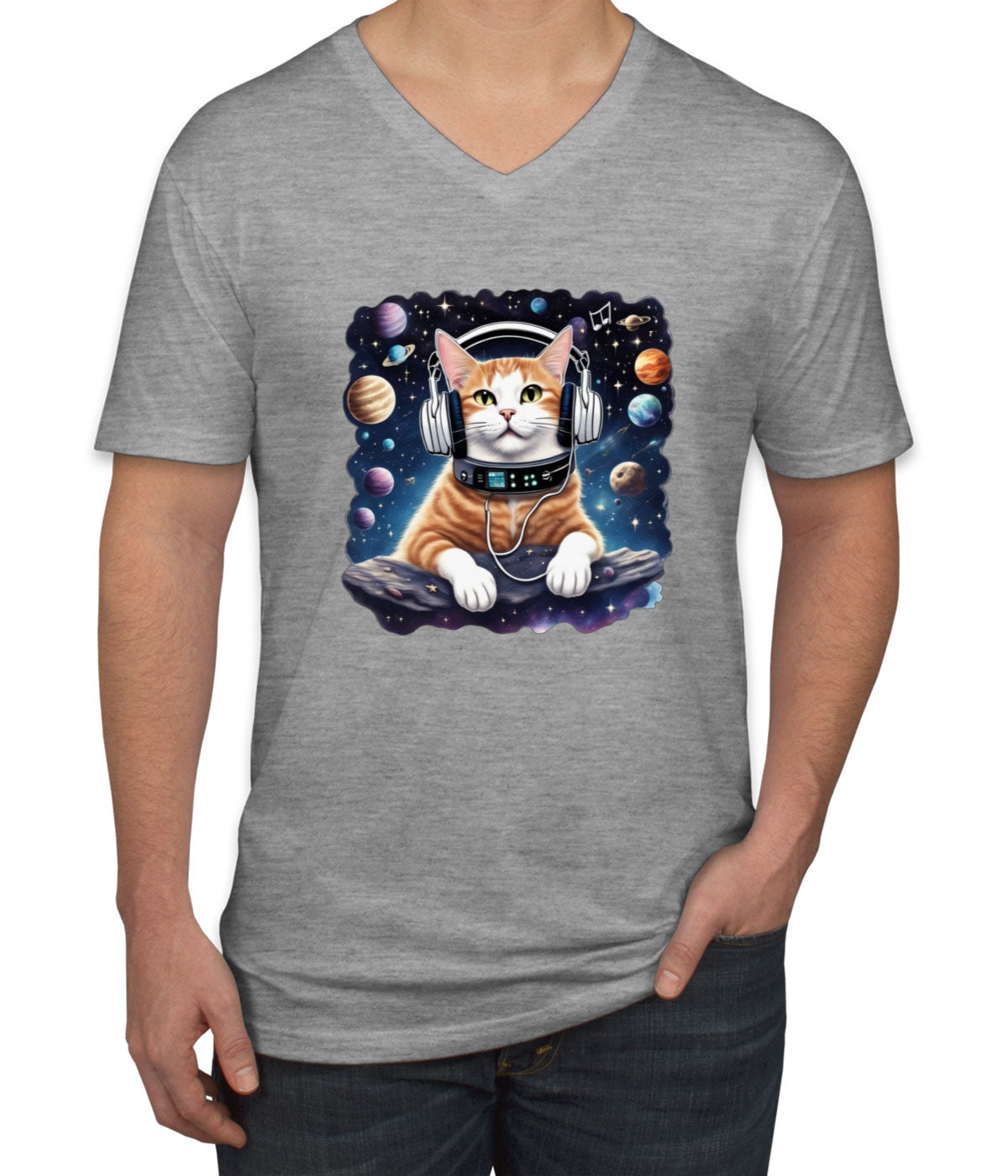 Cat In Space Men's V Neck T-shirt