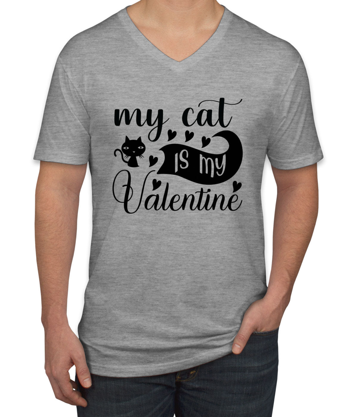 My Cat I My Valentine Men's V Neck T-shirt