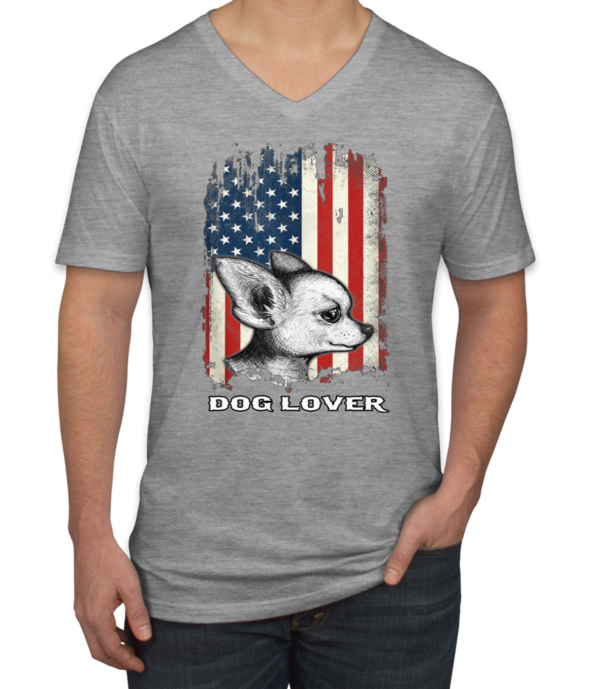 Chihuahua Dog Lover With American Flag Men's V Neck T-shirt