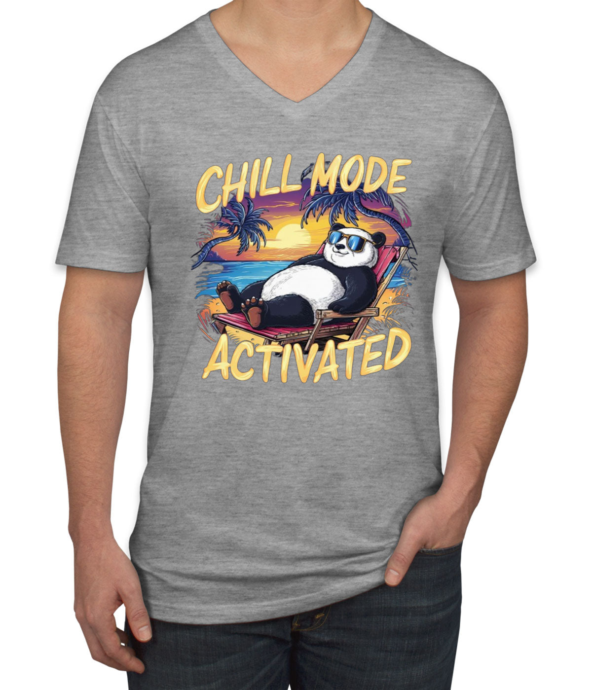 Chill Mode Activated Panda Men's V Neck T-shirt