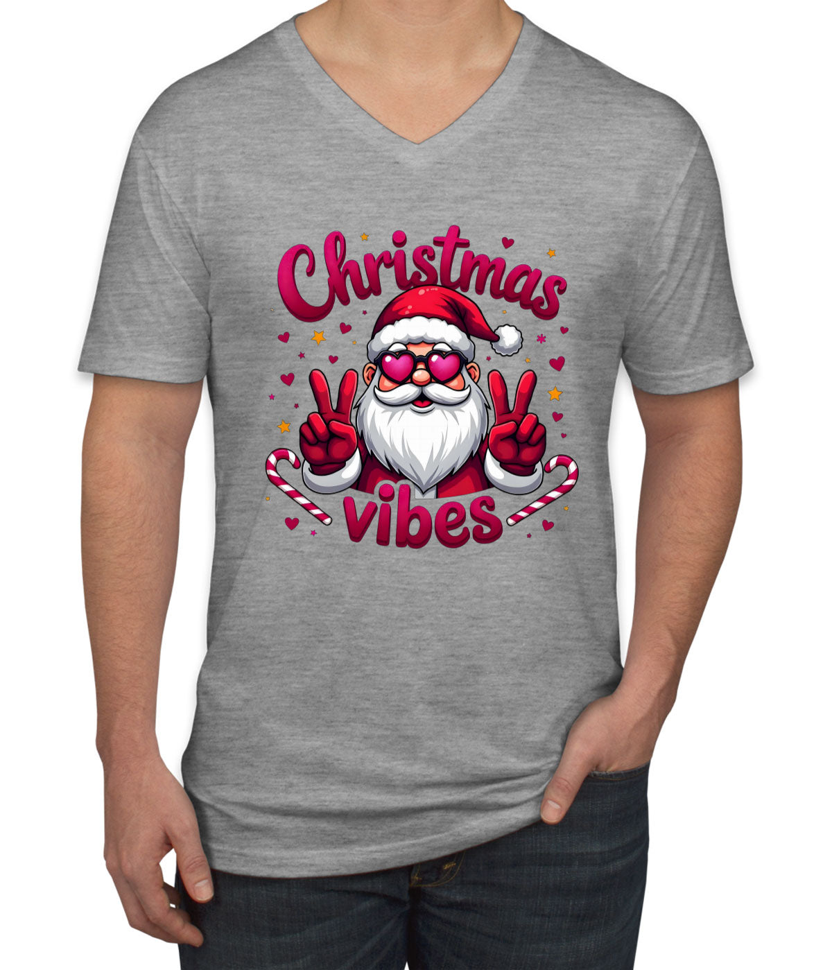 Santa Christmas Vibes Men's V Neck T-shirt