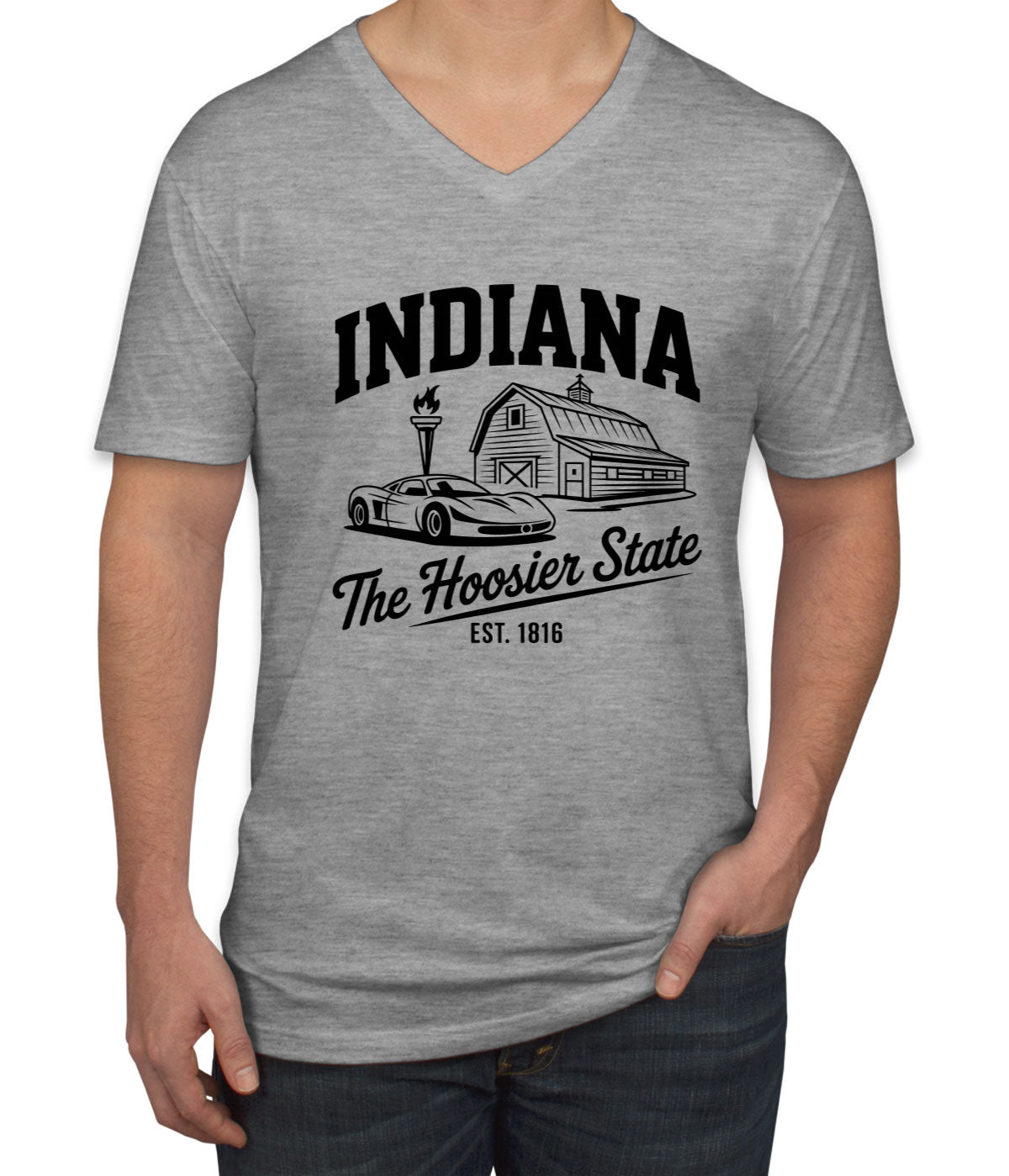 Indiana Cityscape Illustration The Hoosier State Men's V Neck T-shirt
