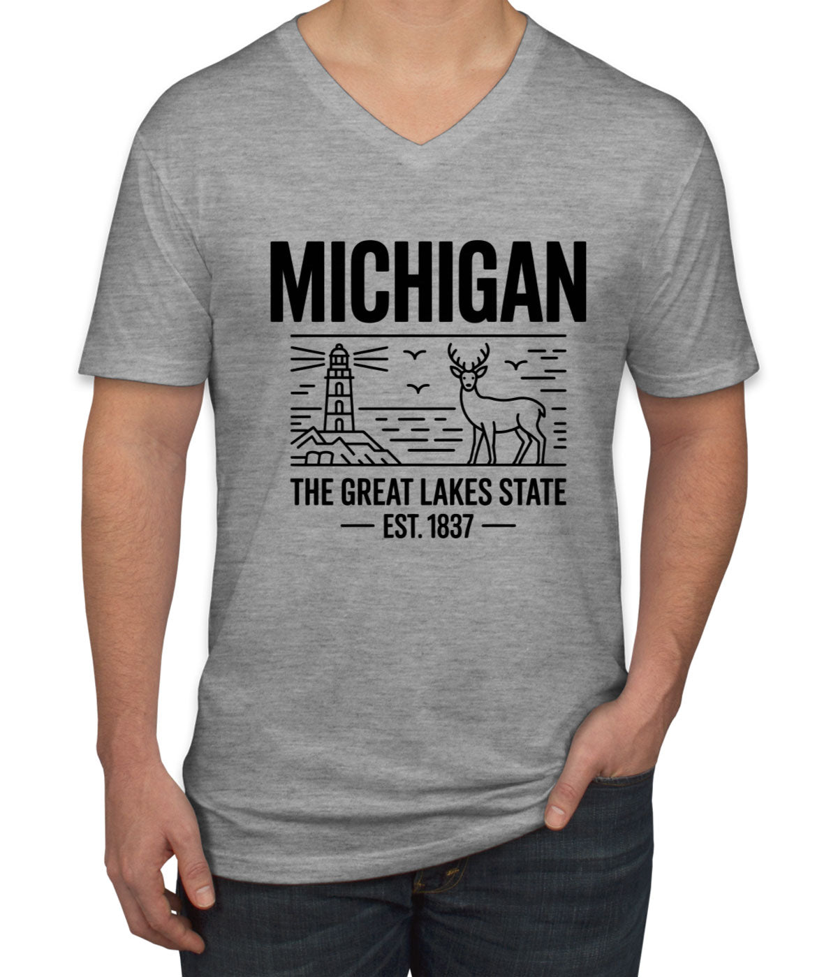Michigan Cityscape Illustration The Great Lakes State Men's V Neck T-shirt