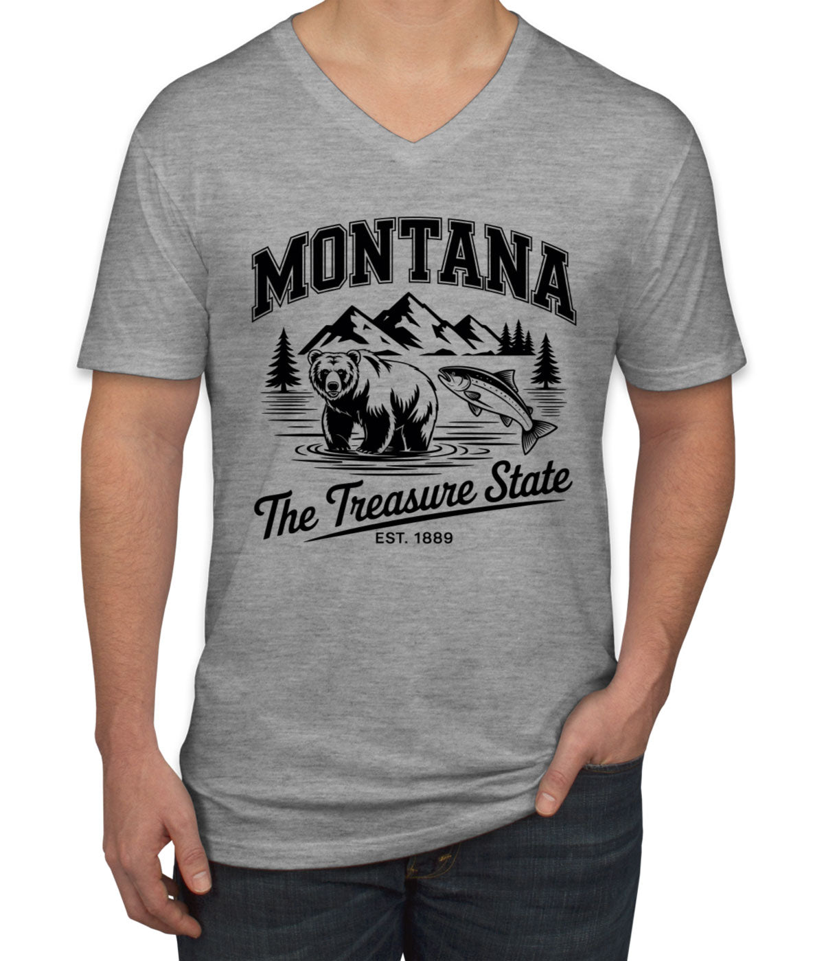 Montana Cityscape Illustration The Treasure State Men's V Neck T-shirt
