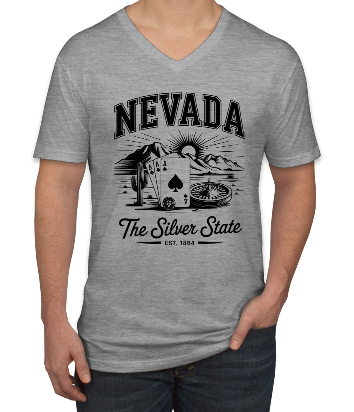 Nevada Cityscape Illustration The Silver State Men's V Neck T-shirt