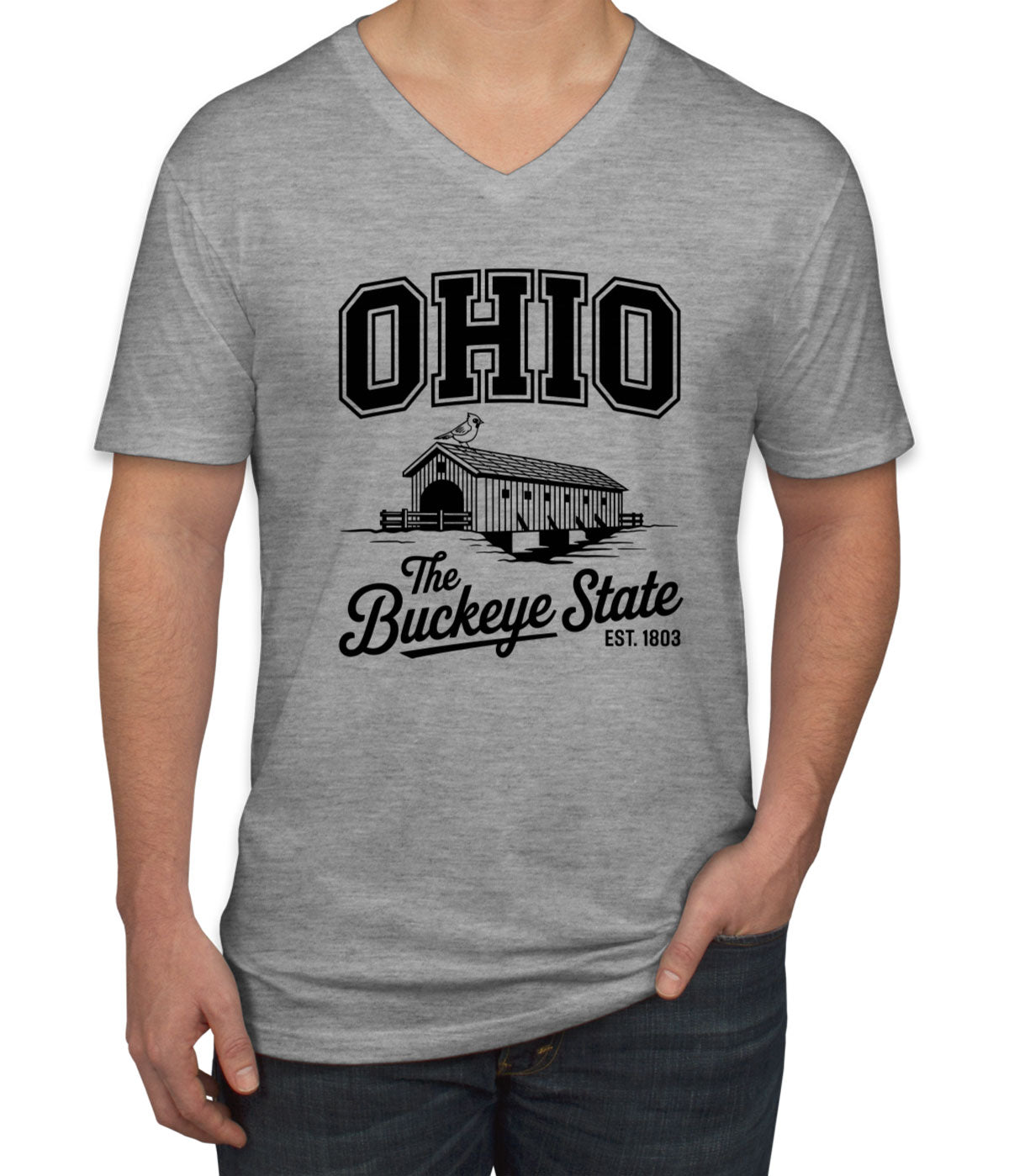 Ohio Cityscape Illustration The Buckeye State Men's V Neck T-shirt