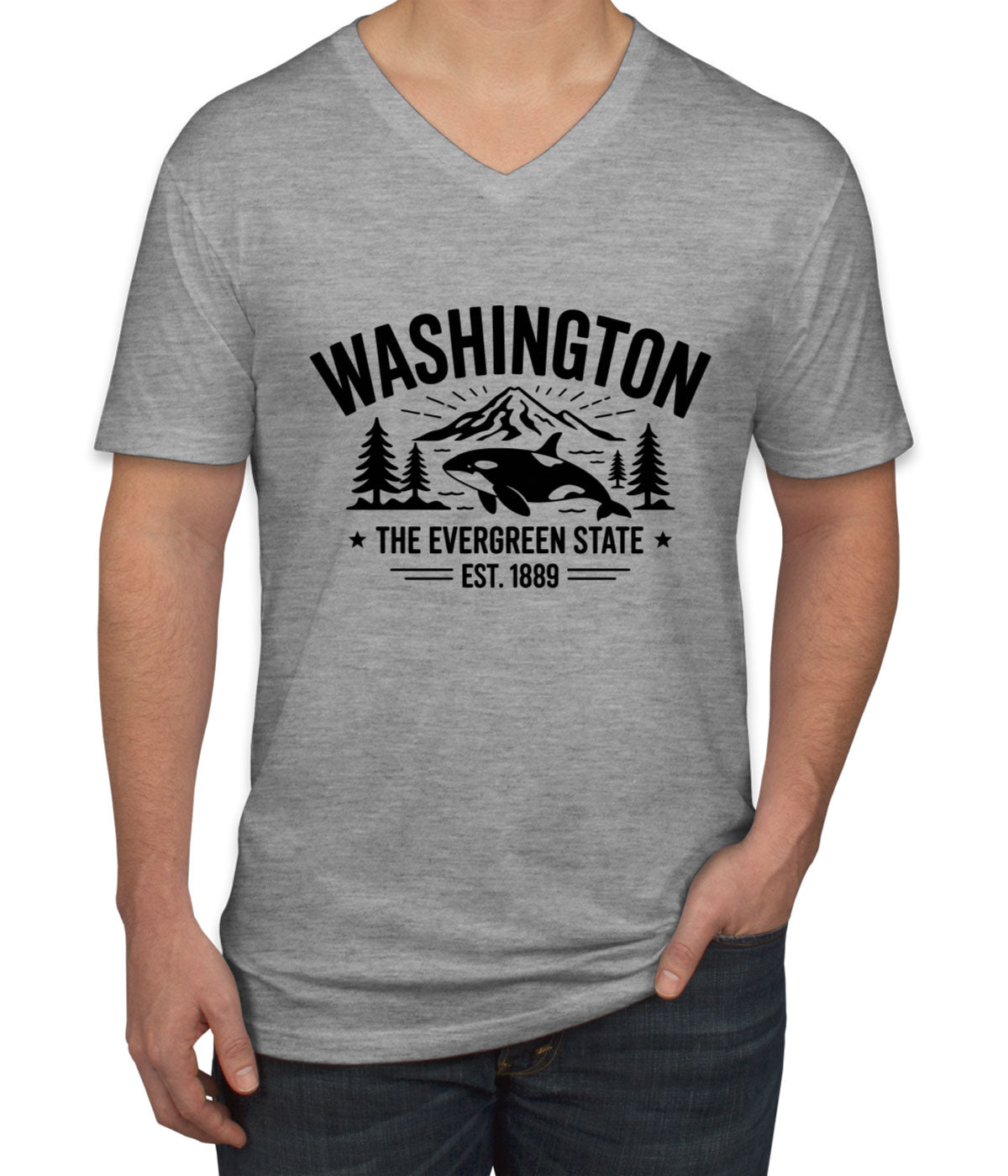 Washington Cityscape Illustration The Evergreen State Men's V Neck T-shirt