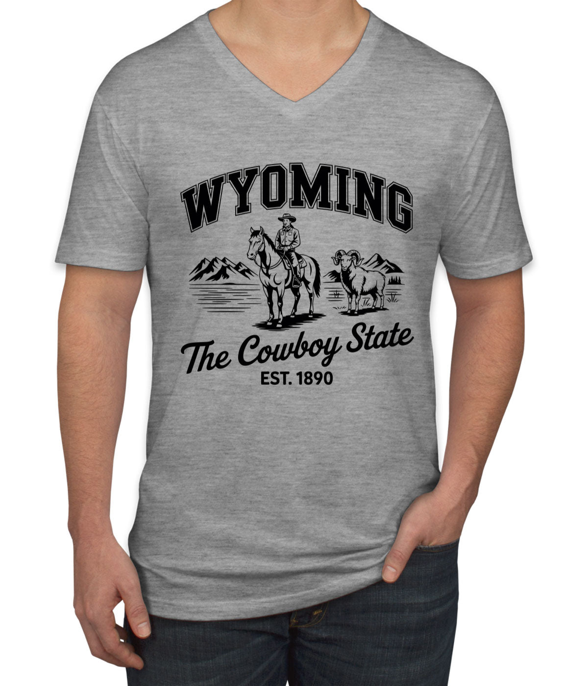Wyoming Cityscape Illustration The Cowboy State Men's V Neck T-shirt