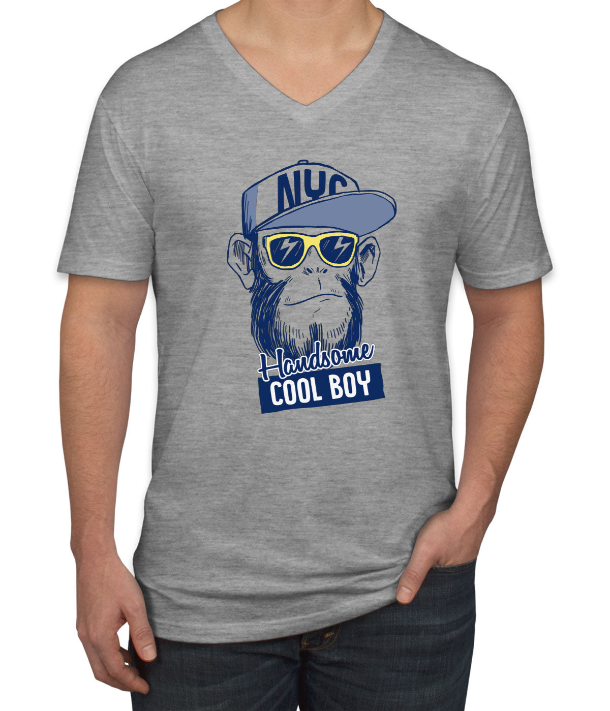 Handsome Cool Boy NYC Monkey Men's V Neck T-shirt