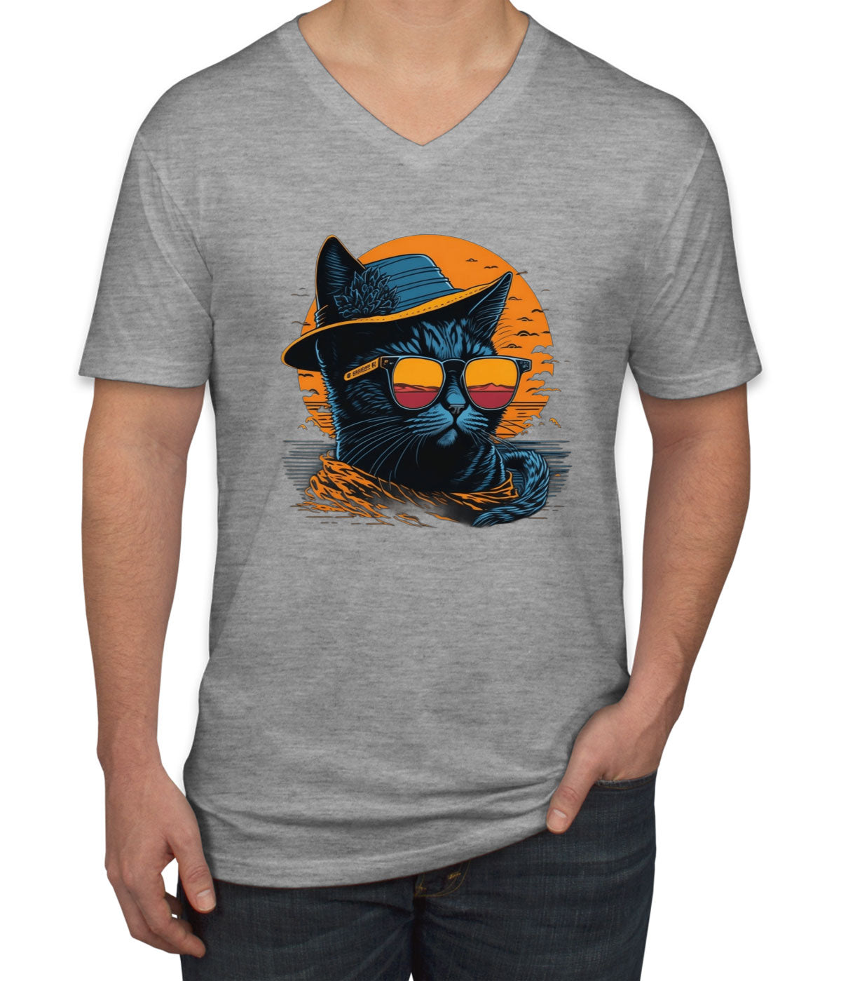 Cool Cat With Hat And Sunglasses Men's V Neck T-shirt