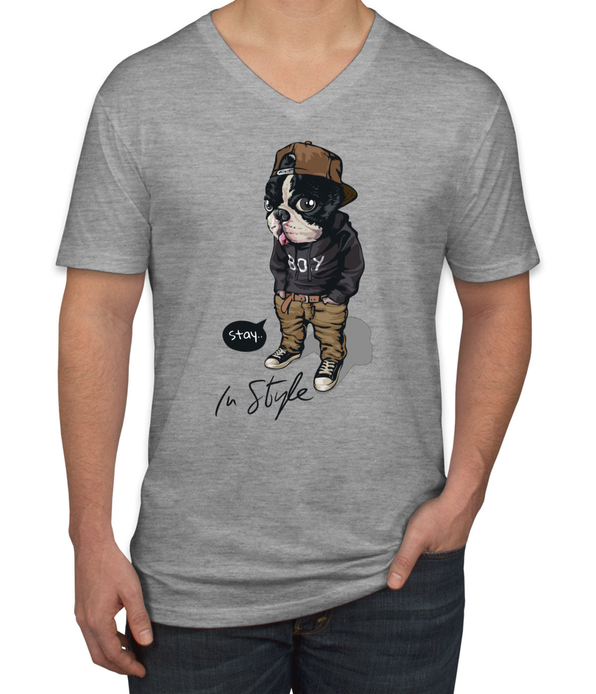 Cool Pug Boy Stay In Style Men's V Neck T-shirt