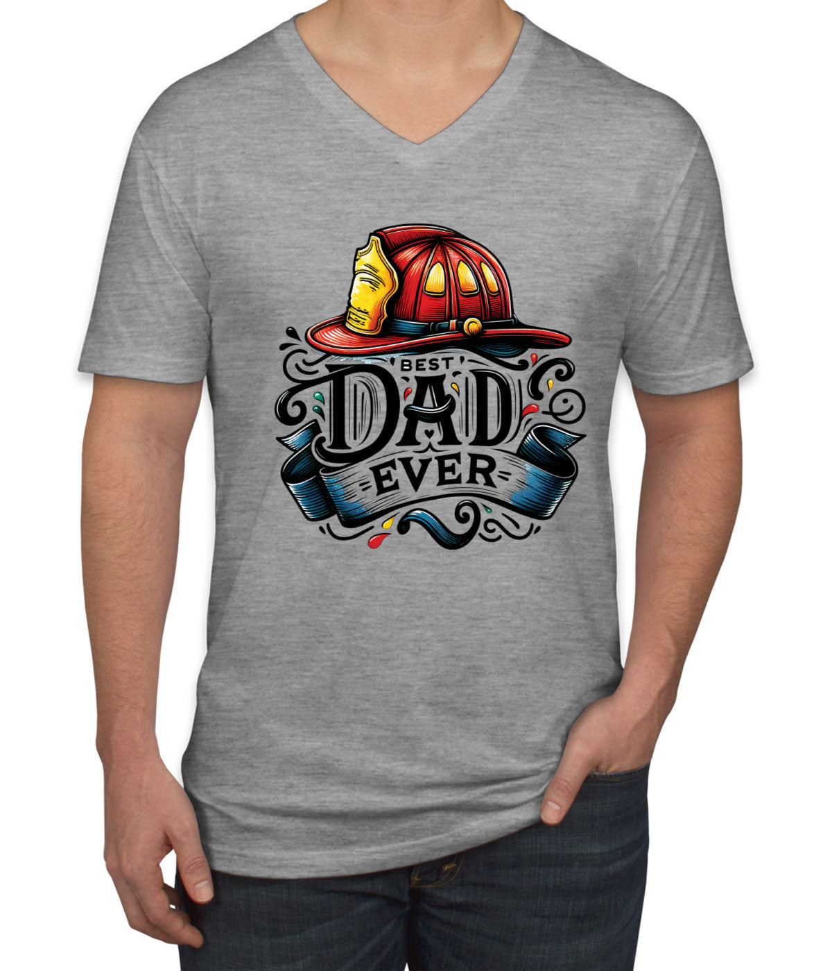 Best Dad Ever Firefighter Fireman Father's Day Men's V Neck T-shirt