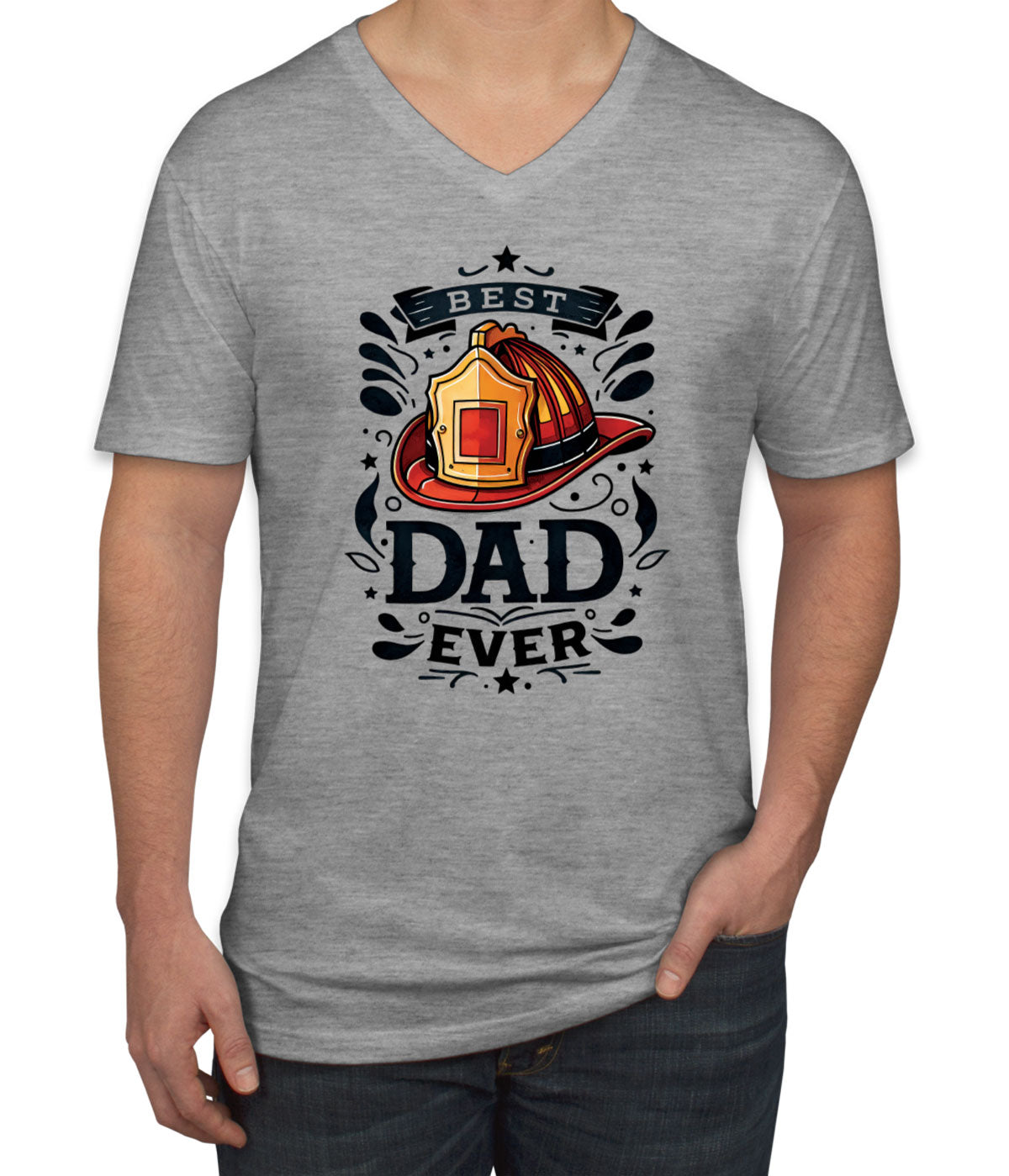 Best Dad Ever Firefighter Fireman Father's Day Men's V Neck T-shirt