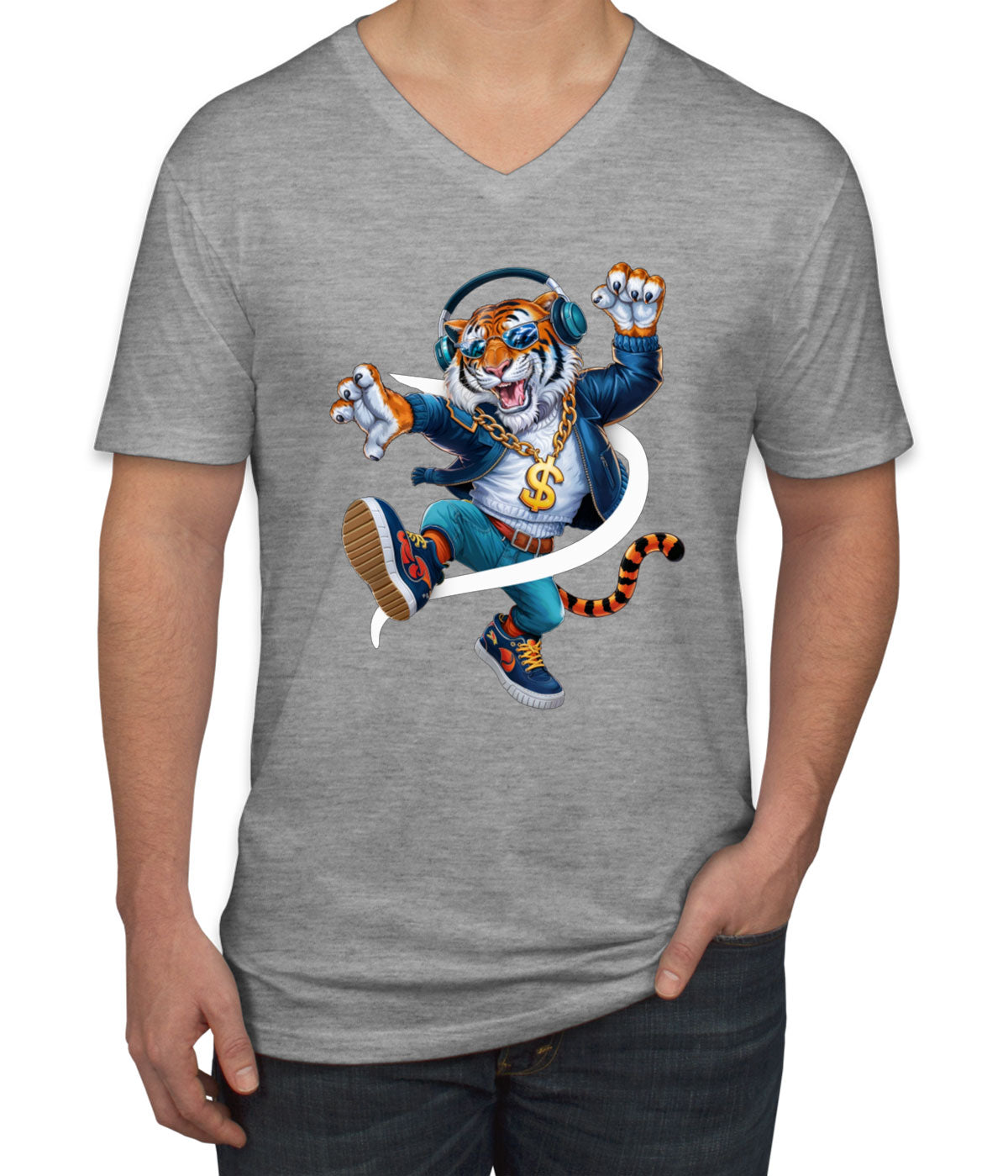 Dancing Tiger Men's V Neck T-shirt