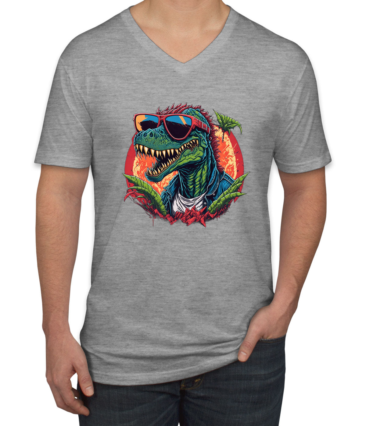 Colorful Dinosaur  Men's V Neck T-shirt