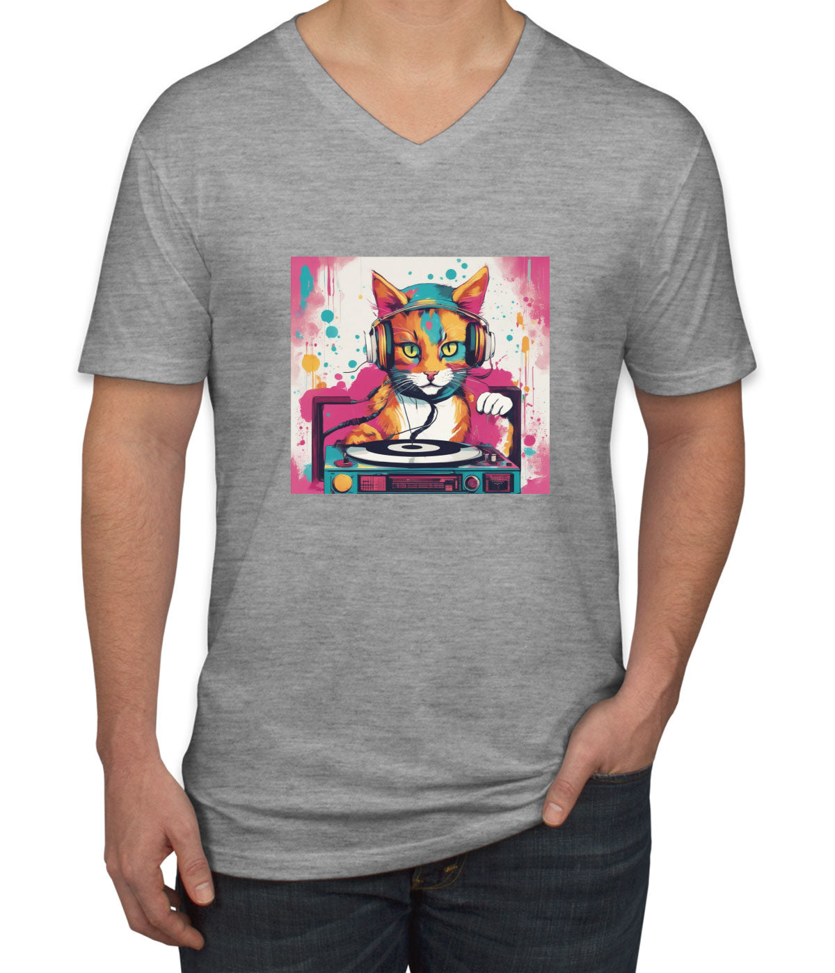 Dj Cat Men's V Neck T-shirt