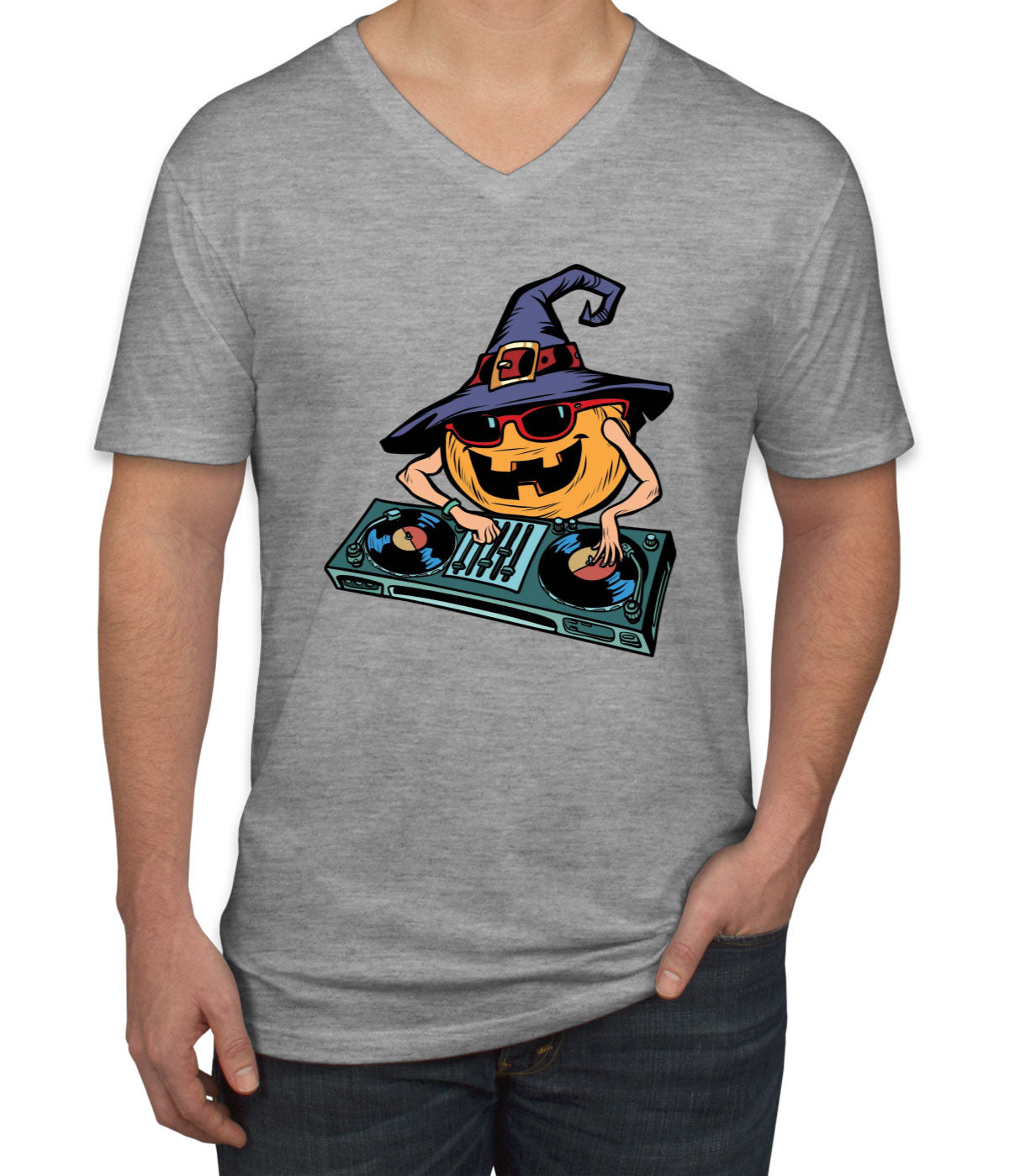 DJ Pumpkin Halloween Men's V Neck T-shirt