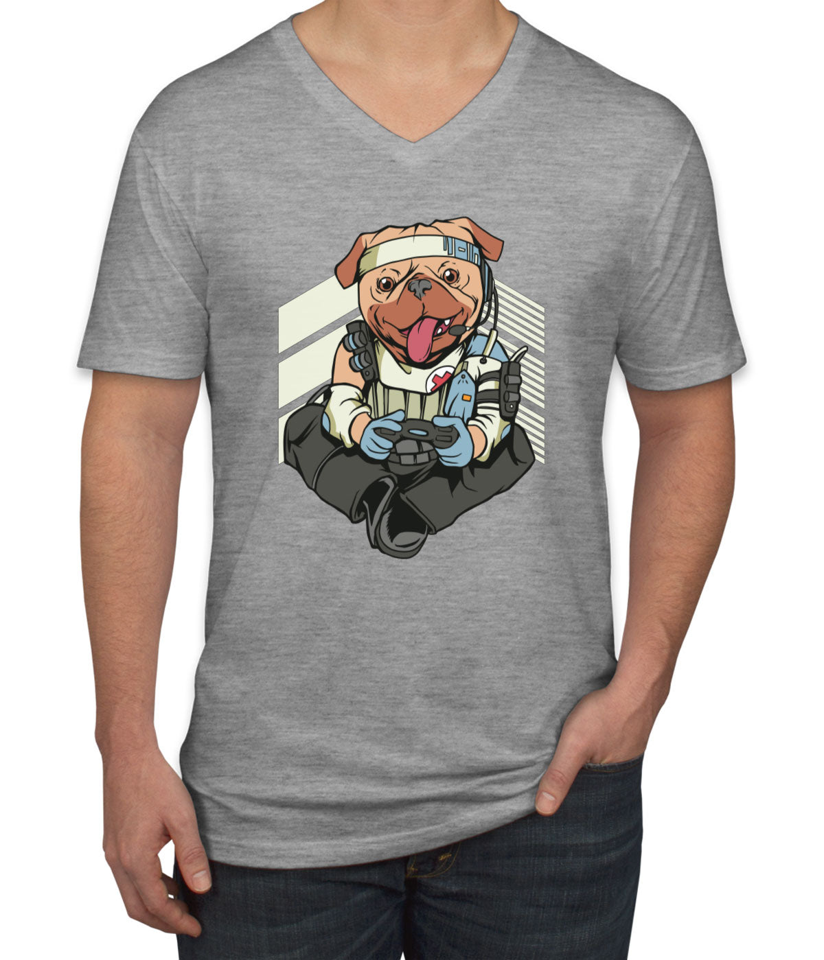 Gamer Dog Men's V Neck T-shirt