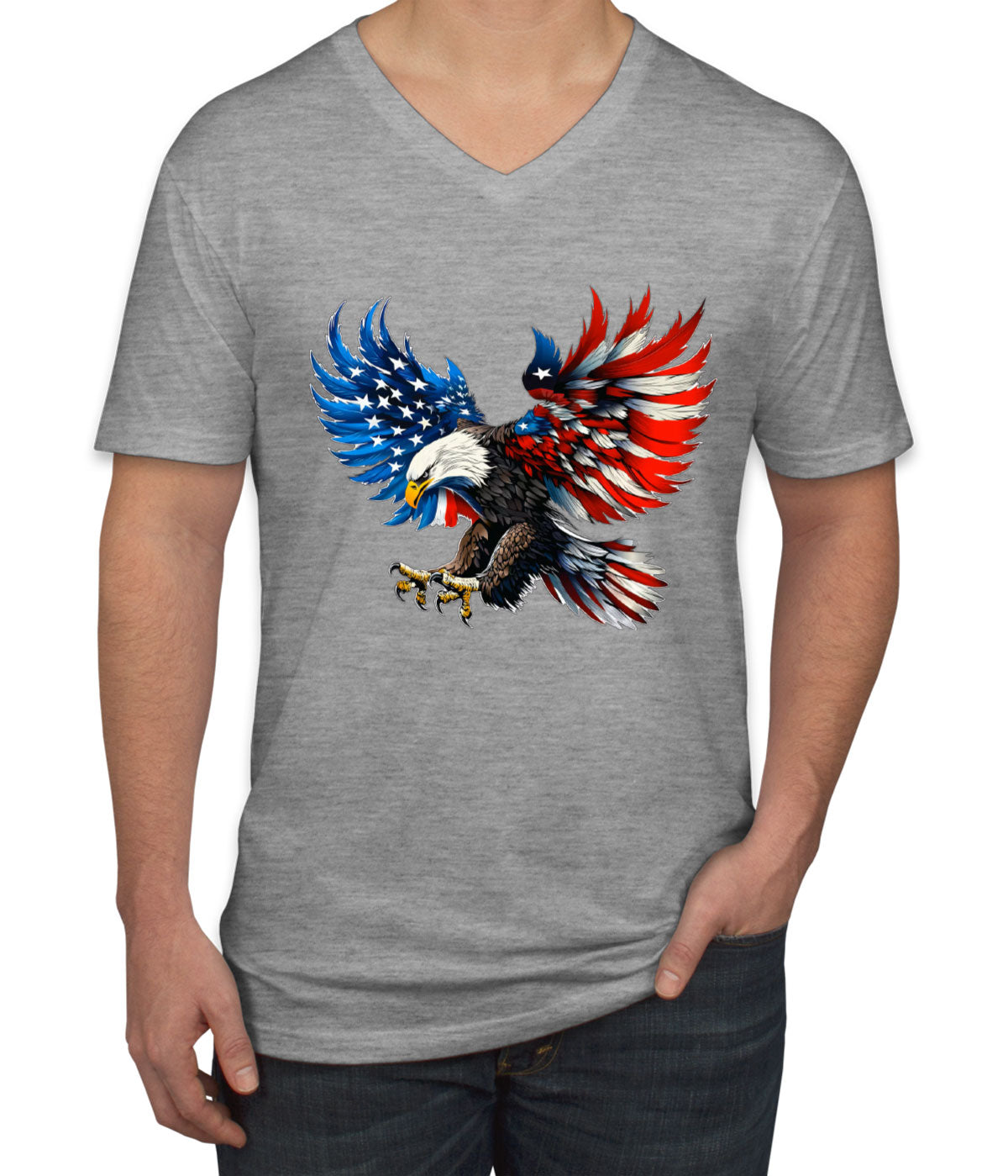American Eagle Flag Independence Day Patriotic Men's V Neck T-shirt