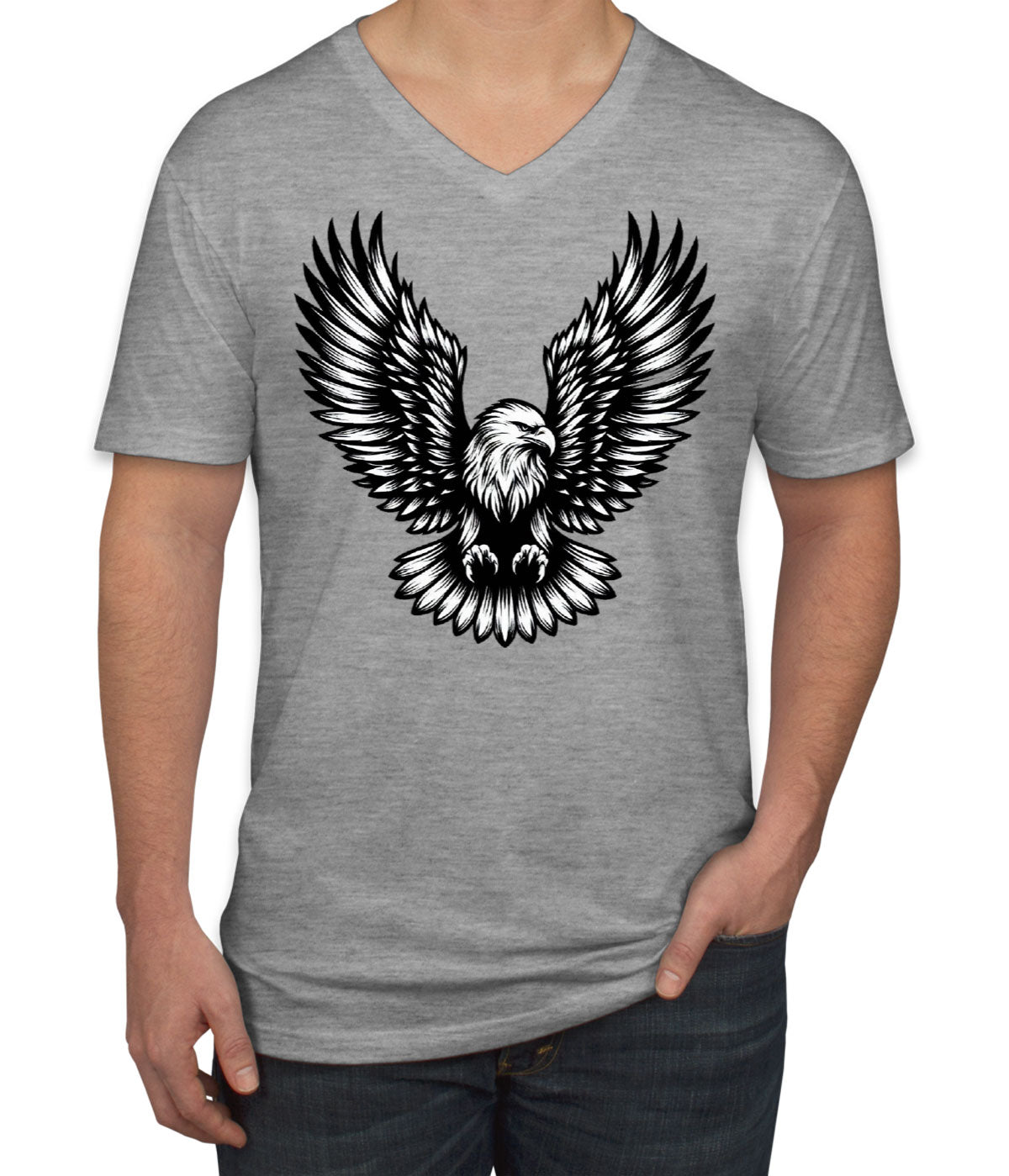 Eagle White And Black Men's V Neck T-shirt