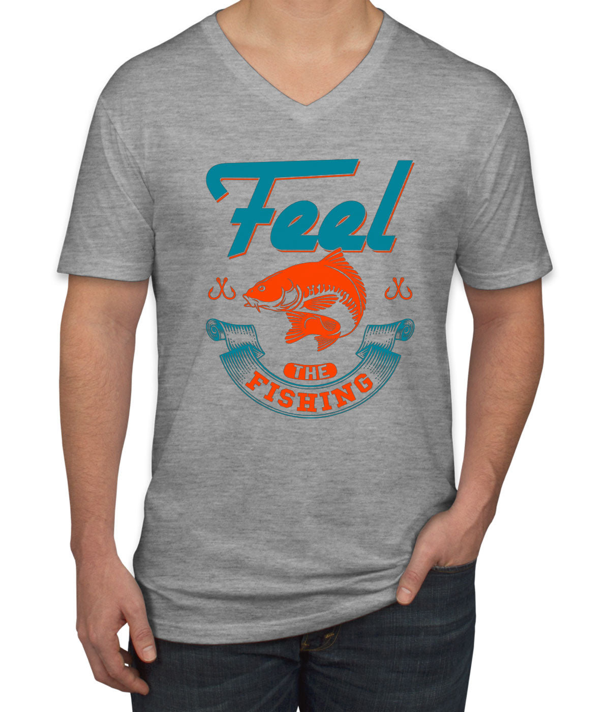 Feel The Fishing Men's V Neck T-shirt