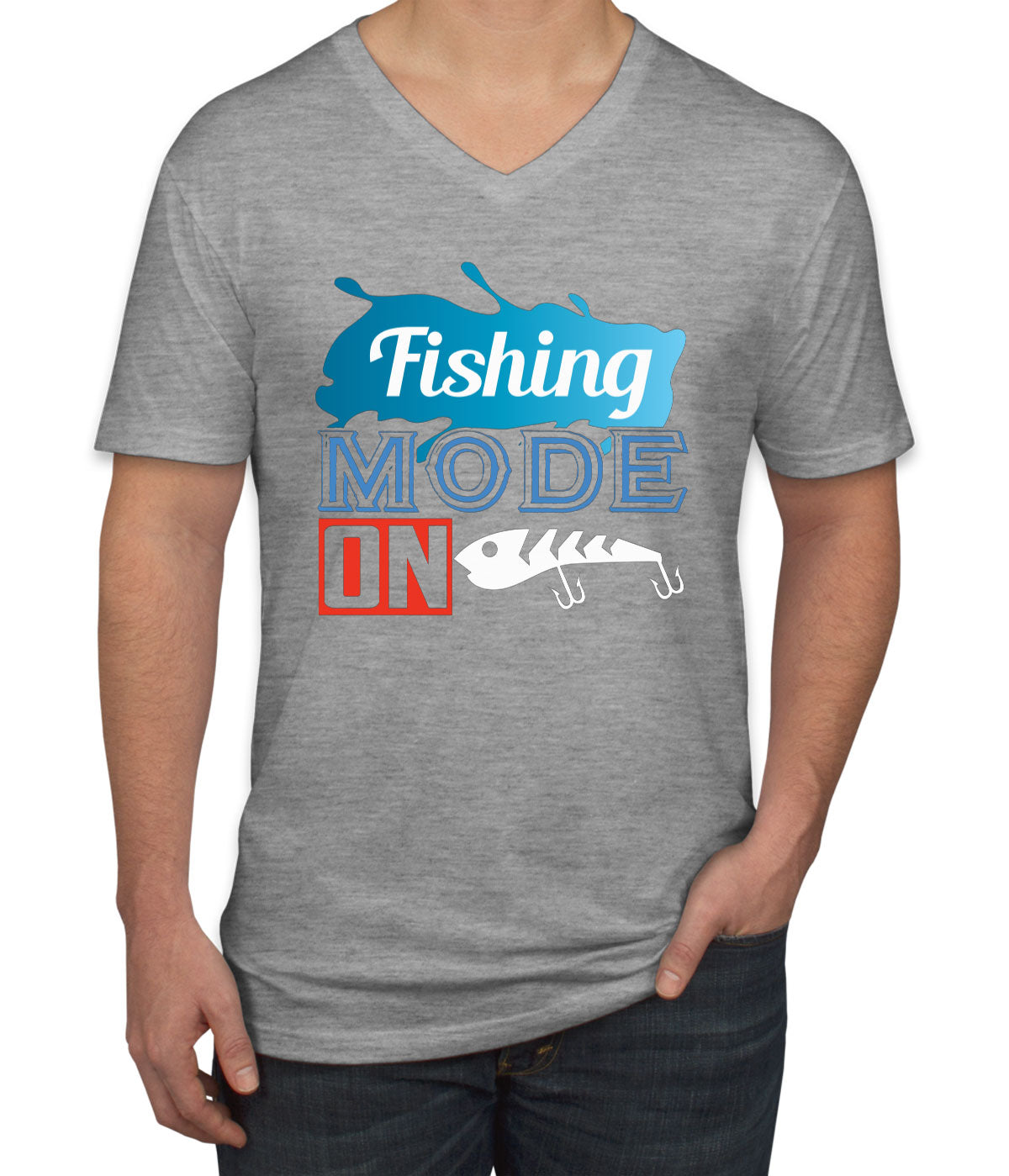 Fishing Mode On Men's V Neck T-shirt